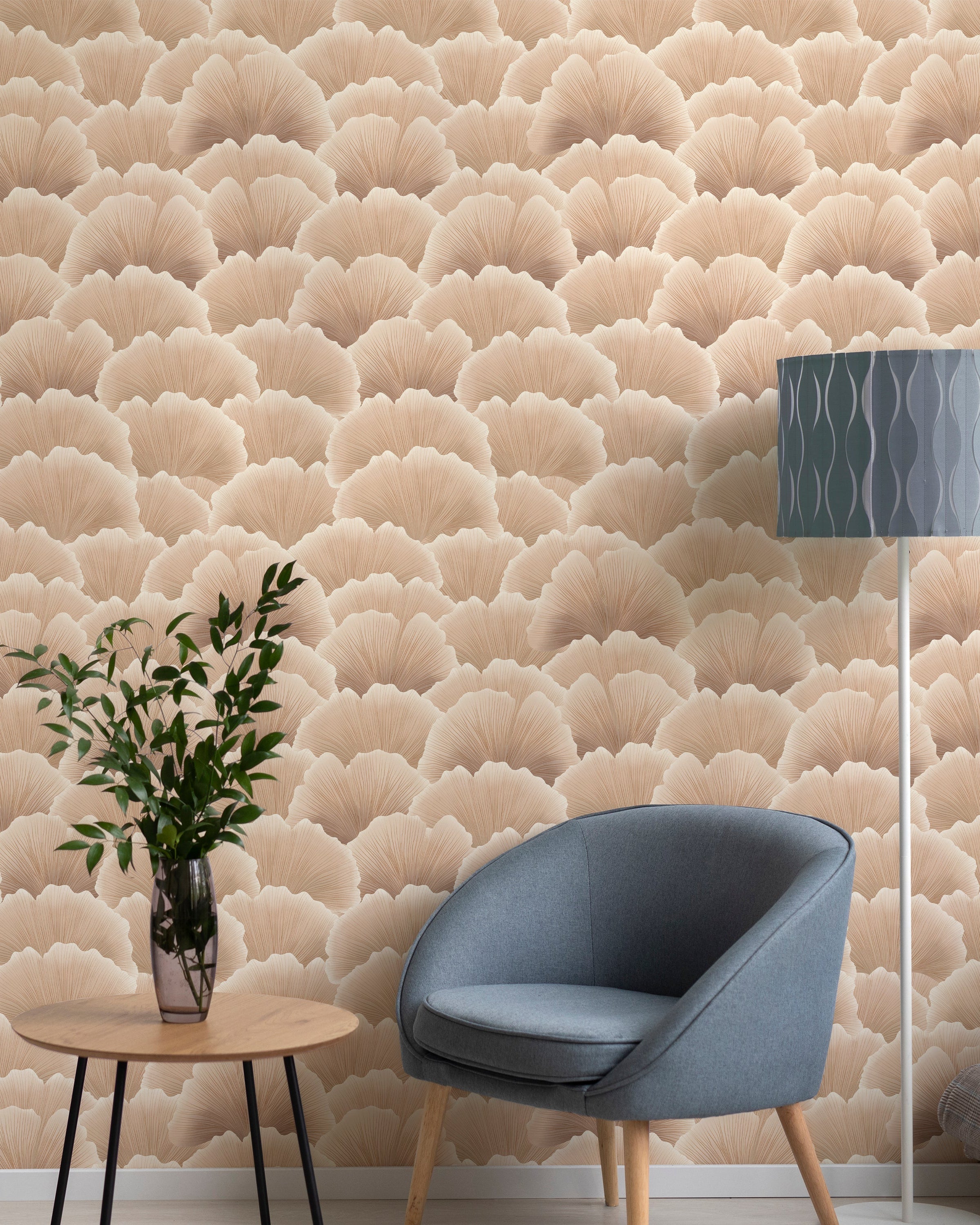 Ginkgo Waves Peel and Stick Wallpaper, Removable Wallpaper, Traditional Wallpaper - Light Brown | DeccoPrint