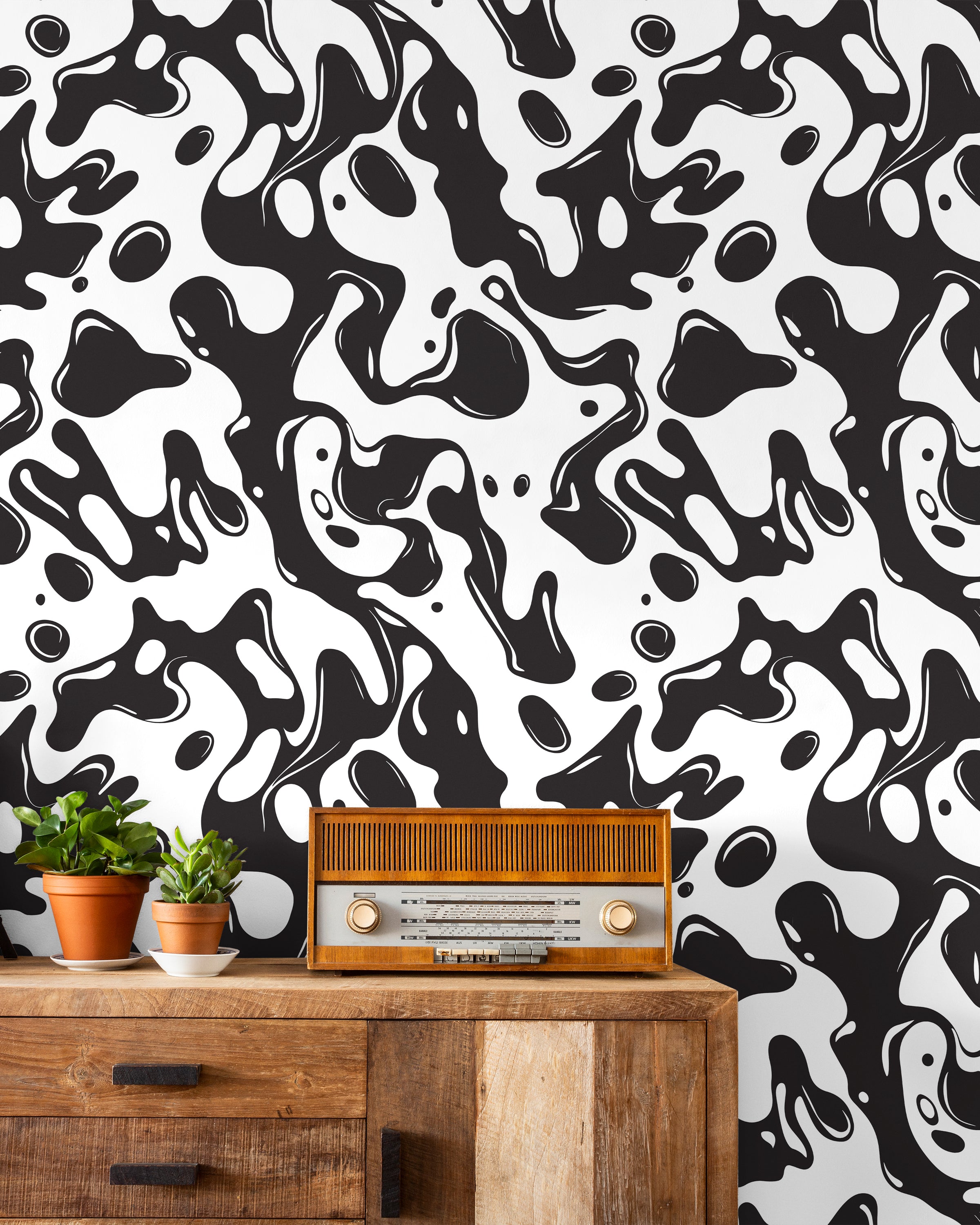 Liquid Splash Peel and Stick Wallpaper, Removable Wallpaper, Traditional Wallpaper - Black | DeccoPrint