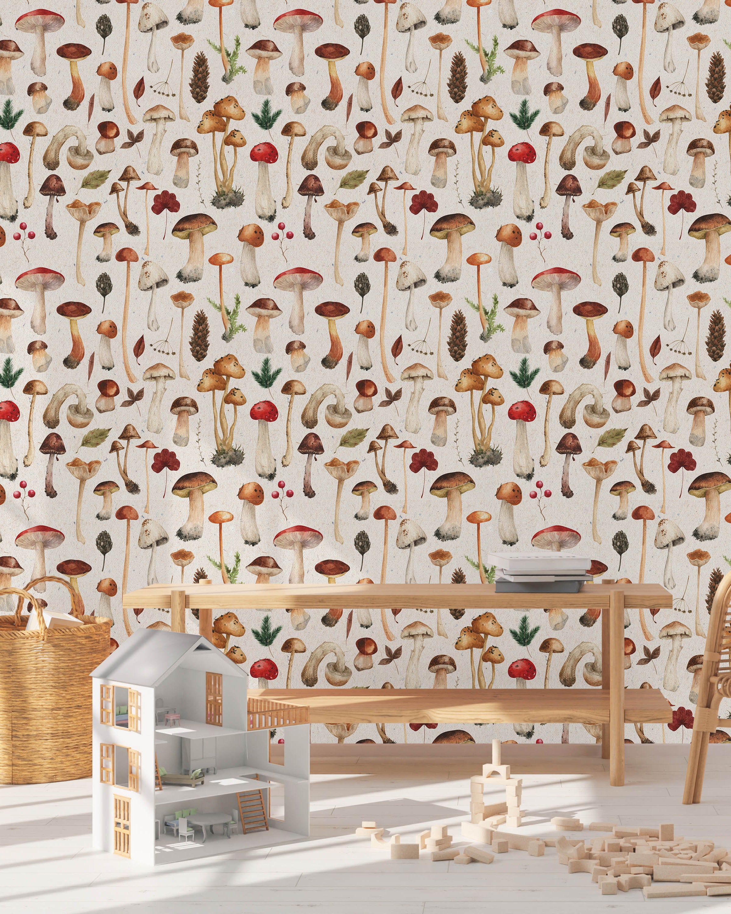 Mighty Mushrooms Peel and Stick Wallpaper, Removable Wallpaper, Traditional Wallpaper | DeccoPrint