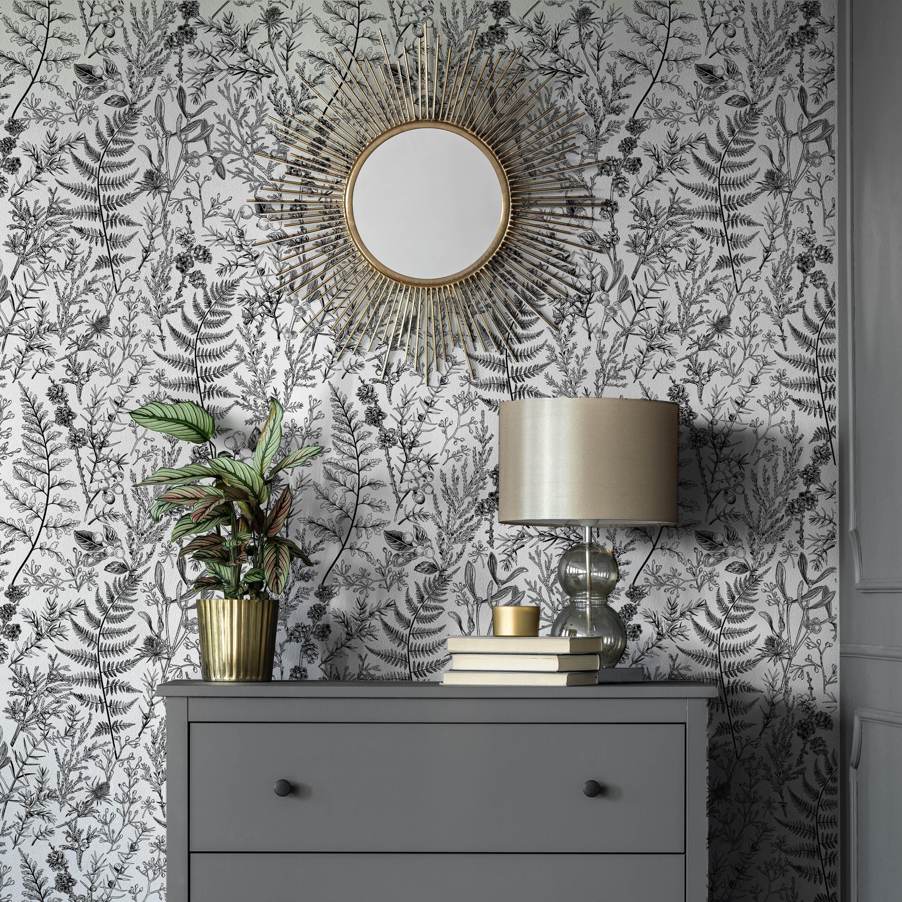 Forest Dream Peel and Stick Wallpaper, Removable Wallpaper, Traditional Wallpaper - Black and White | DeccoPrint