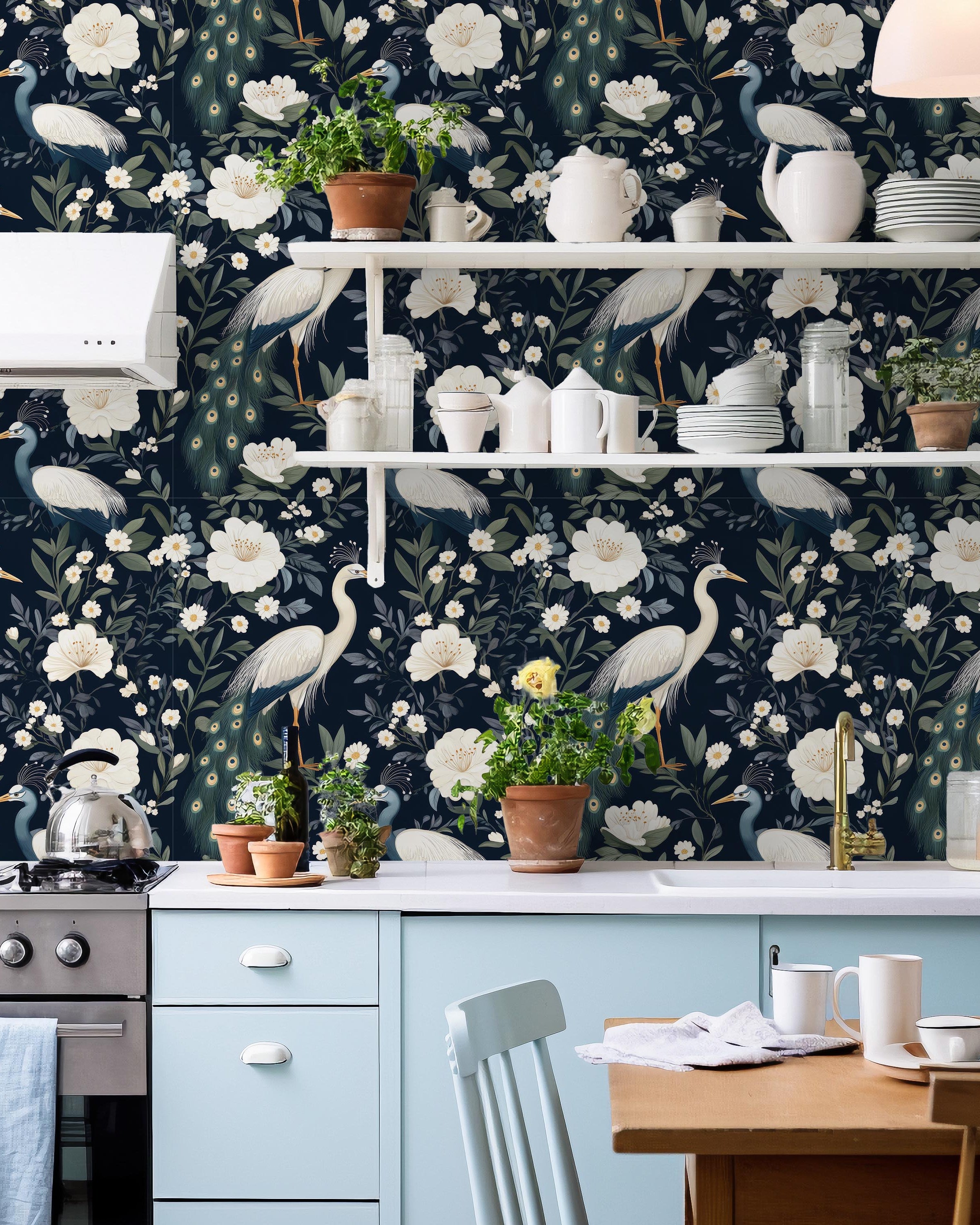 Elegant Birds Peel and Stick Wallpaper, Removable Wallpaper, Traditional Wallpaper | DeccoPrint