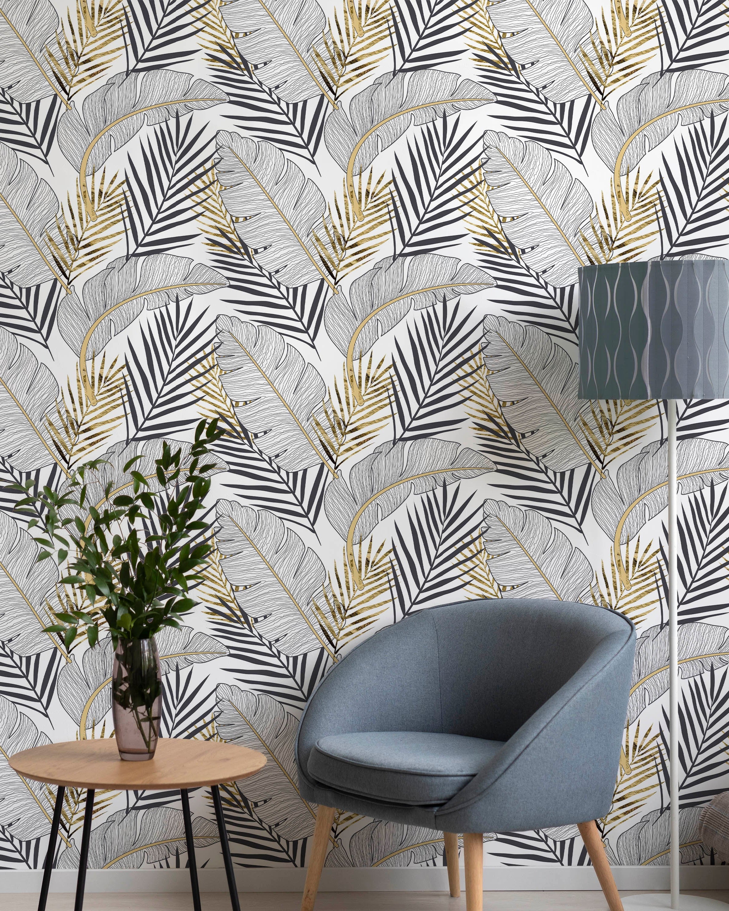 Golden Palm Peel and Stick Wallpaper, Removable Wallpaper, Traditional Wallpaper | DeccoPrint