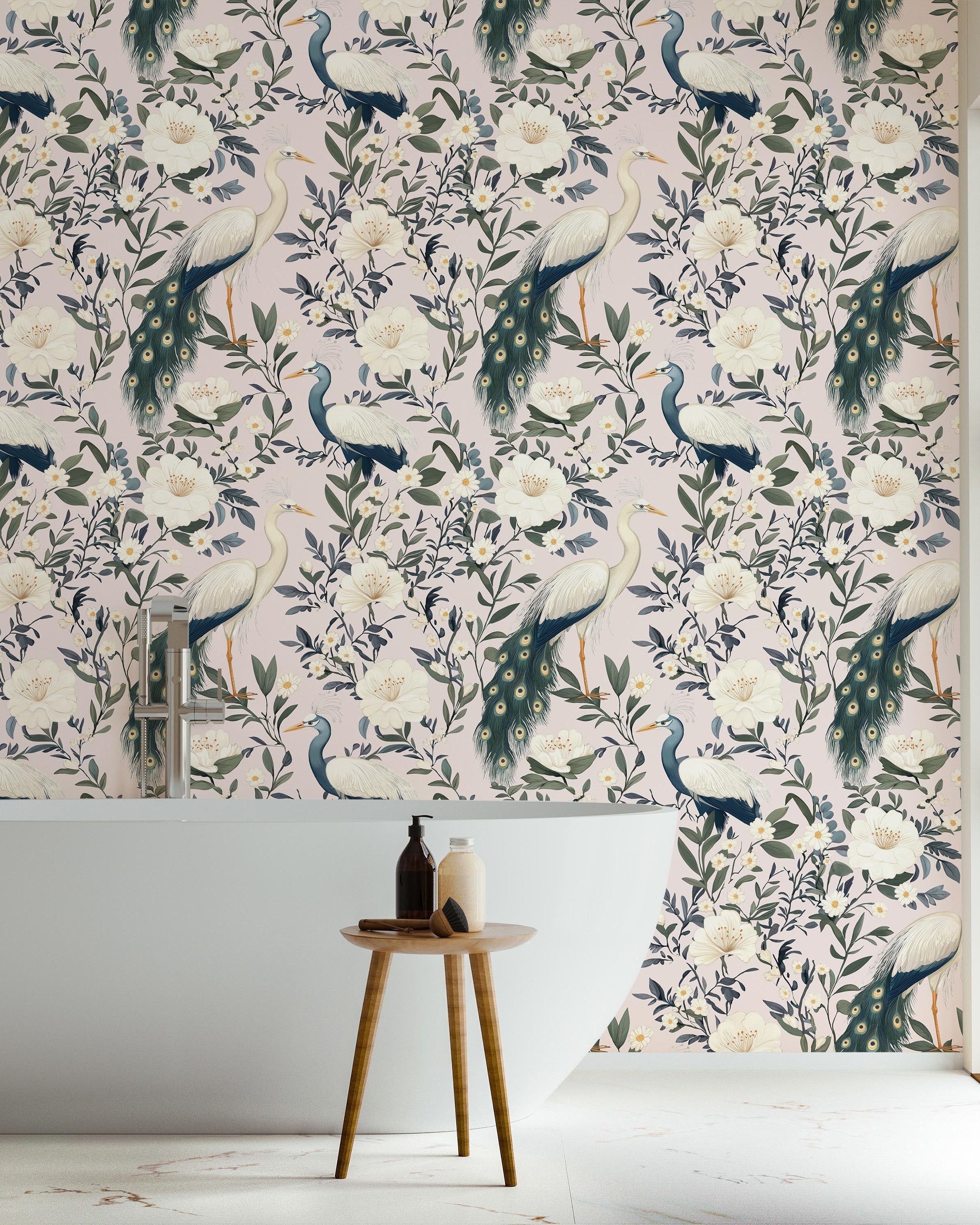 Light Elegant Birds Peel and Stick Wallpaper, Removable Wallpaper, Traditional Wallpaper | DeccoPrint