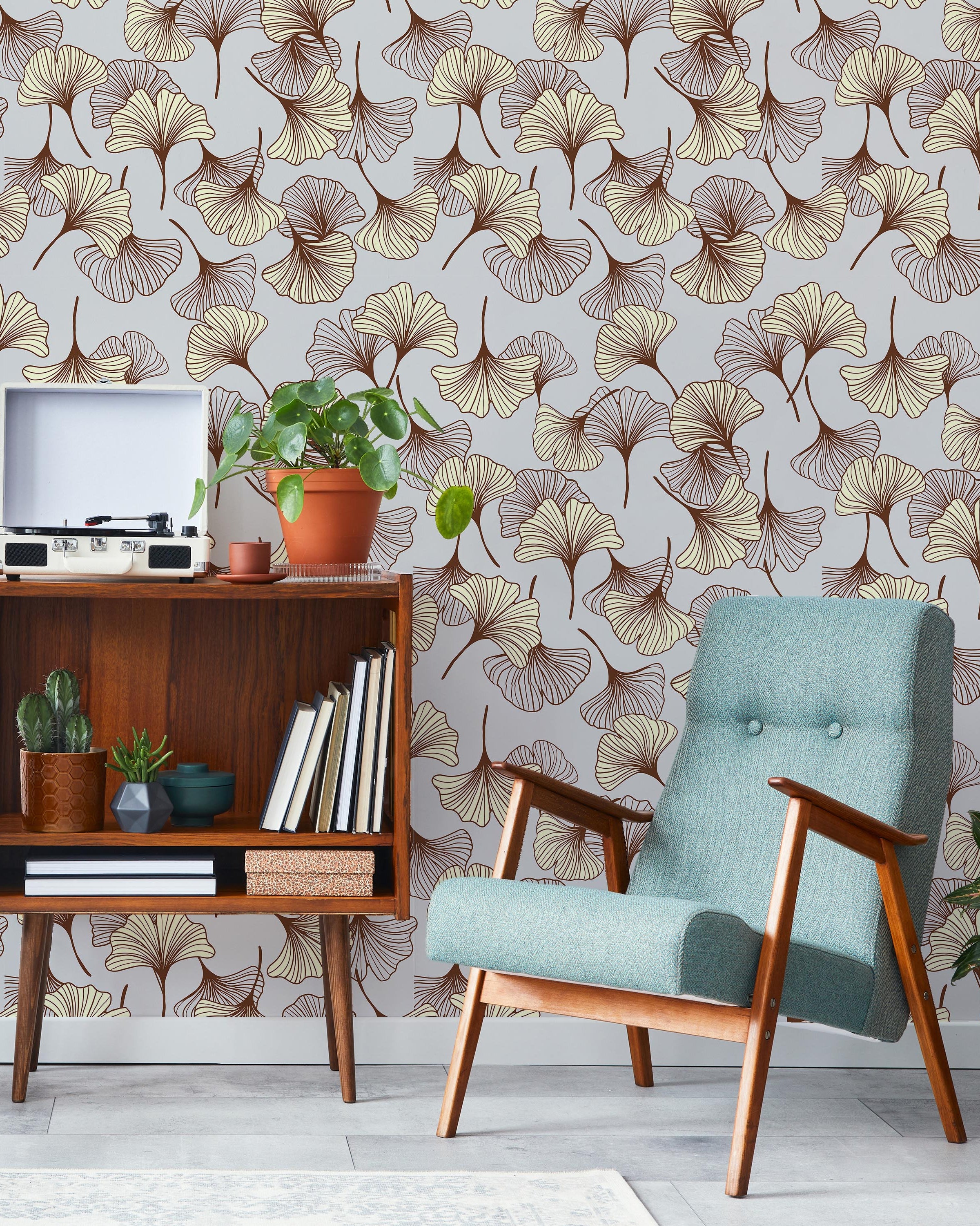 Ginkgo Garden Peel and Stick Wallpaper, Removable Wallpaper, Traditional Wallpaper - Yellow | DeccoPrint