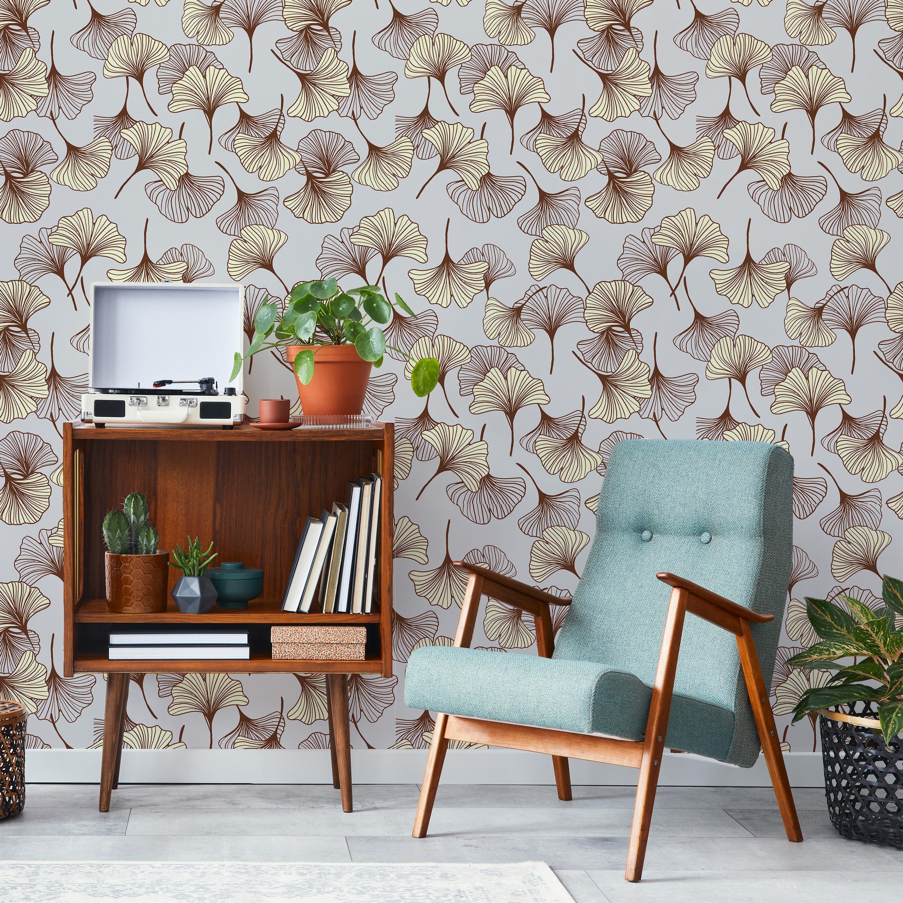 Ginkgo Garden Peel and Stick Wallpaper, Removable Wallpaper, Traditional Wallpaper - Yellow | DeccoPrint