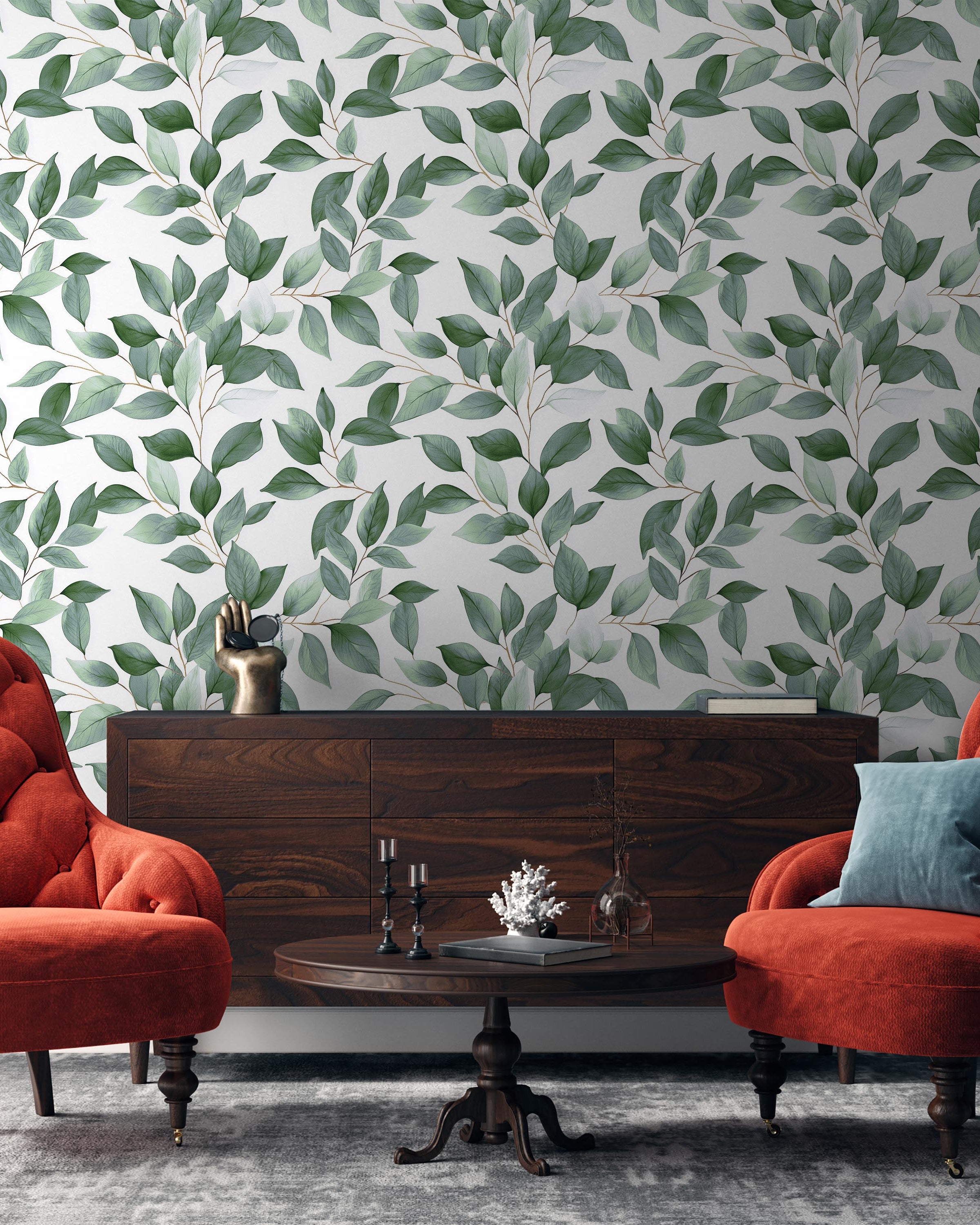 Leaf Foliage Peel and Stick Wallpaper, Removable Wallpaper, Traditional Wallpaper - Green | DeccoPrint