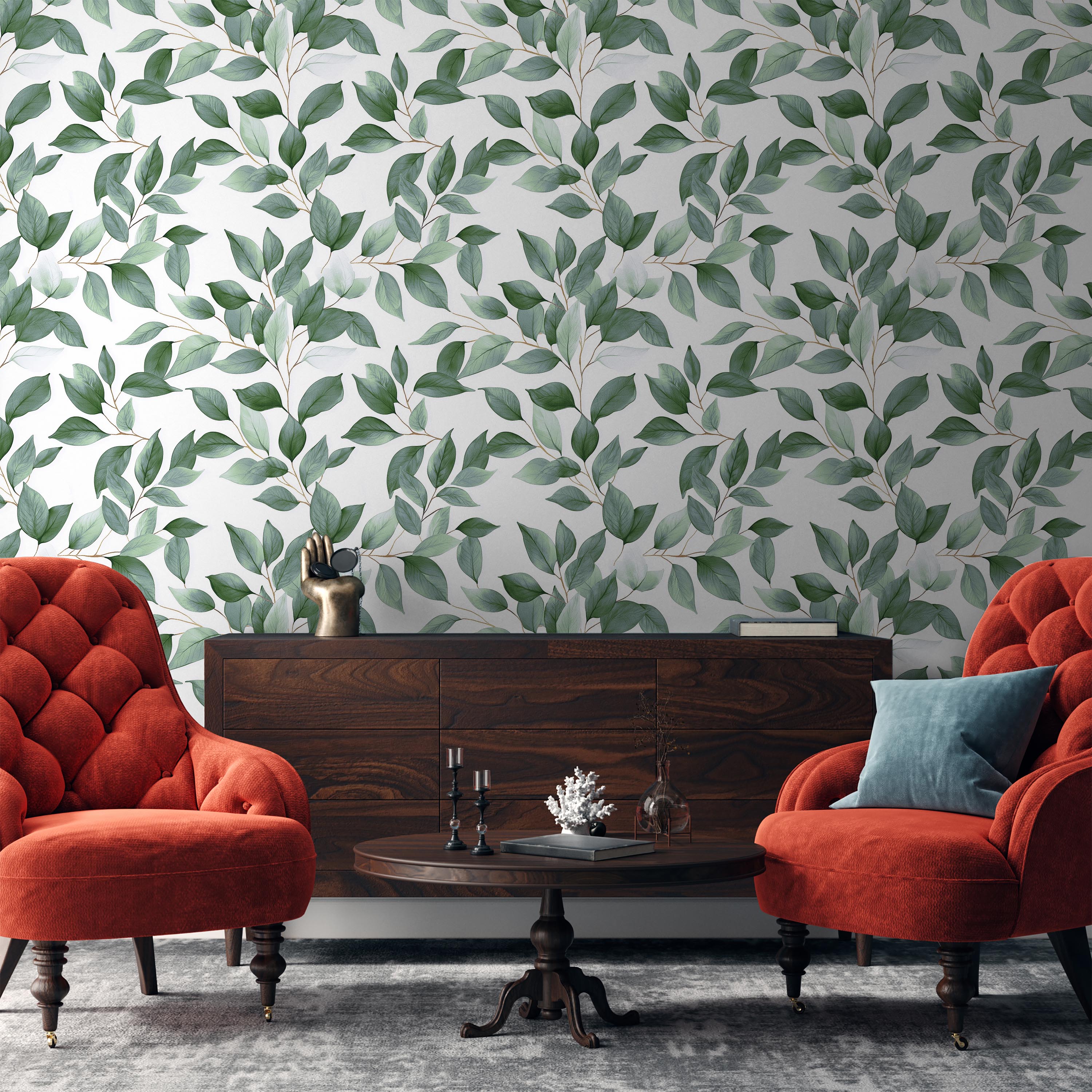 Leaf Foliage Peel and Stick Wallpaper, Removable Wallpaper, Traditional Wallpaper - Green | DeccoPrint