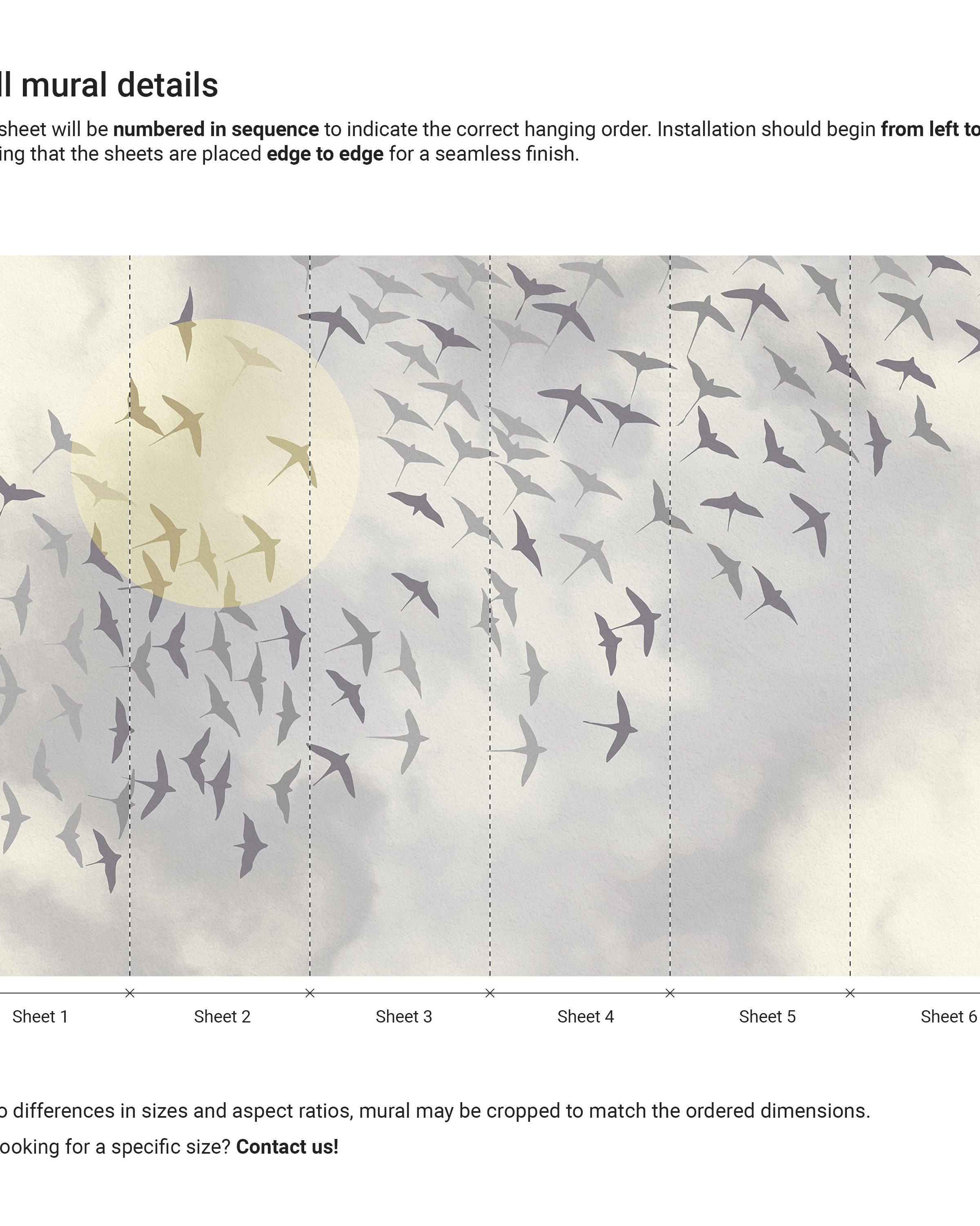 pastel colored mural design with birds and a sun