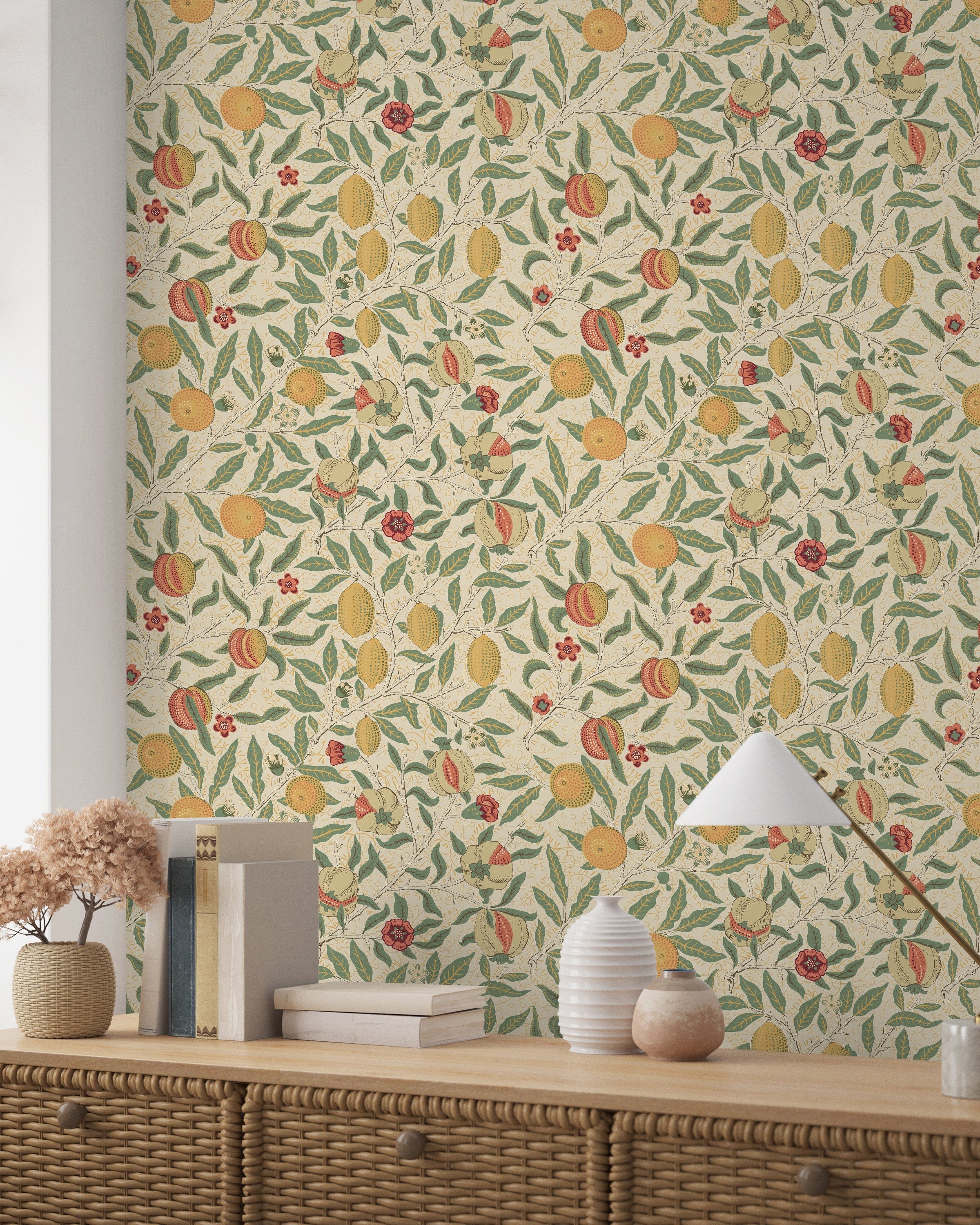 William Morris X Citrus Groove Peel and Stick Wallpaper, Removable Wallpaper, Traditional Wallpaper - Beige | DeccoPrint