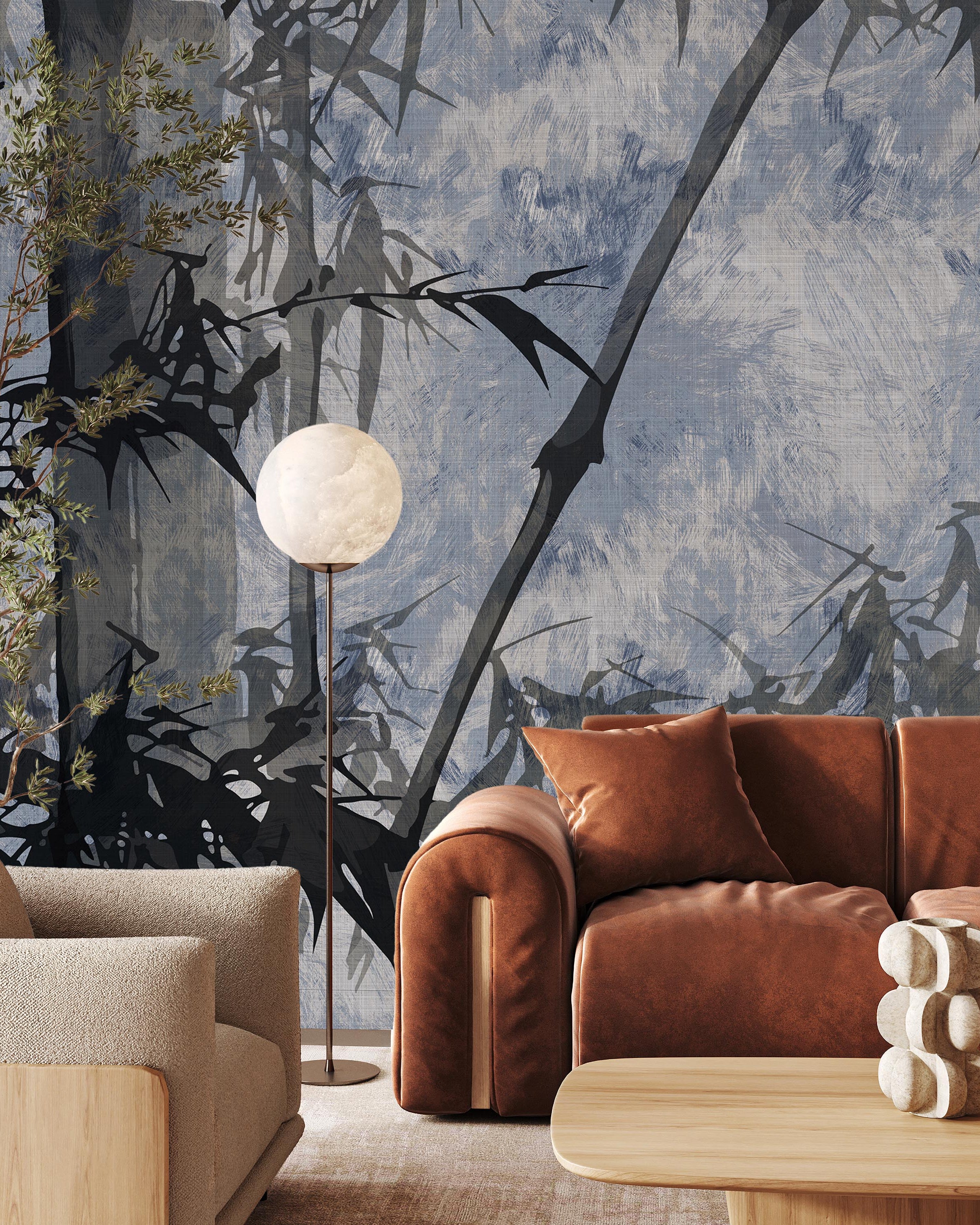 Bamboo Tree Mural Peel and Stick Wallpaper, Removable Wallpaper, Traditional Wallpaper - Blue | DeccoPrint