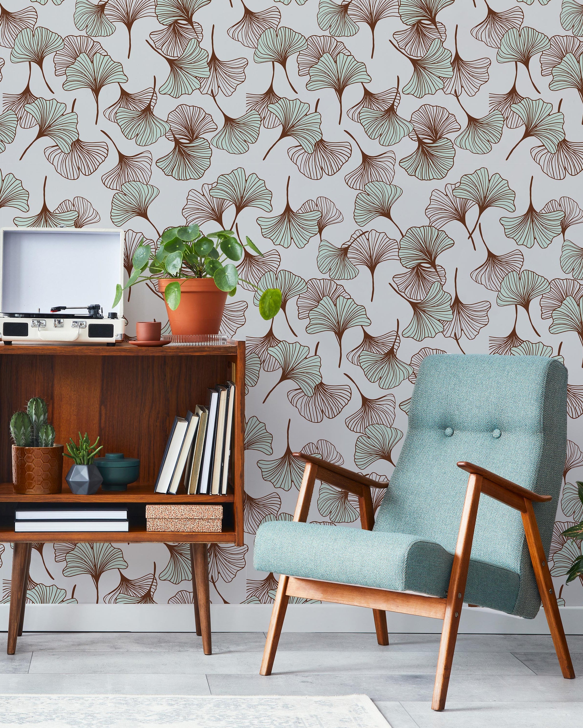 Ginkgo Garden Peel and Stick Wallpaper, Removable Wallpaper, Traditional Wallpaper - Green | DeccoPrint