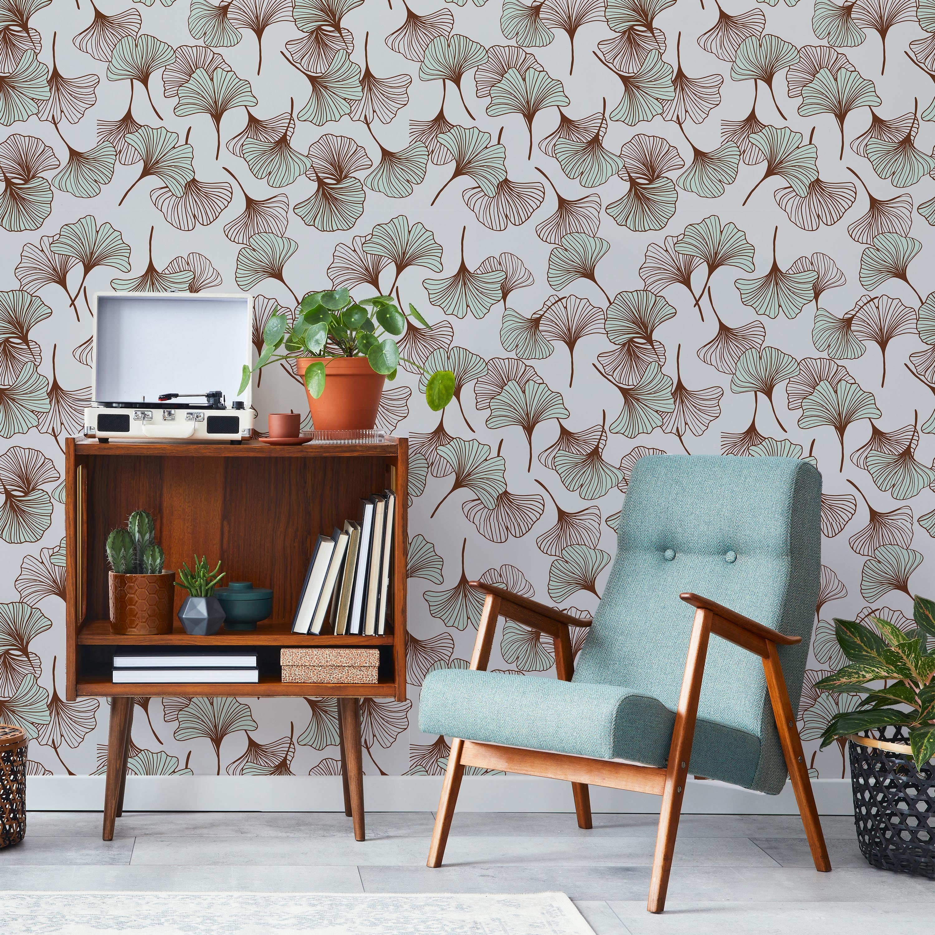 Ginkgo Garden Peel and Stick Wallpaper, Removable Wallpaper, Traditional Wallpaper - Green | DeccoPrint