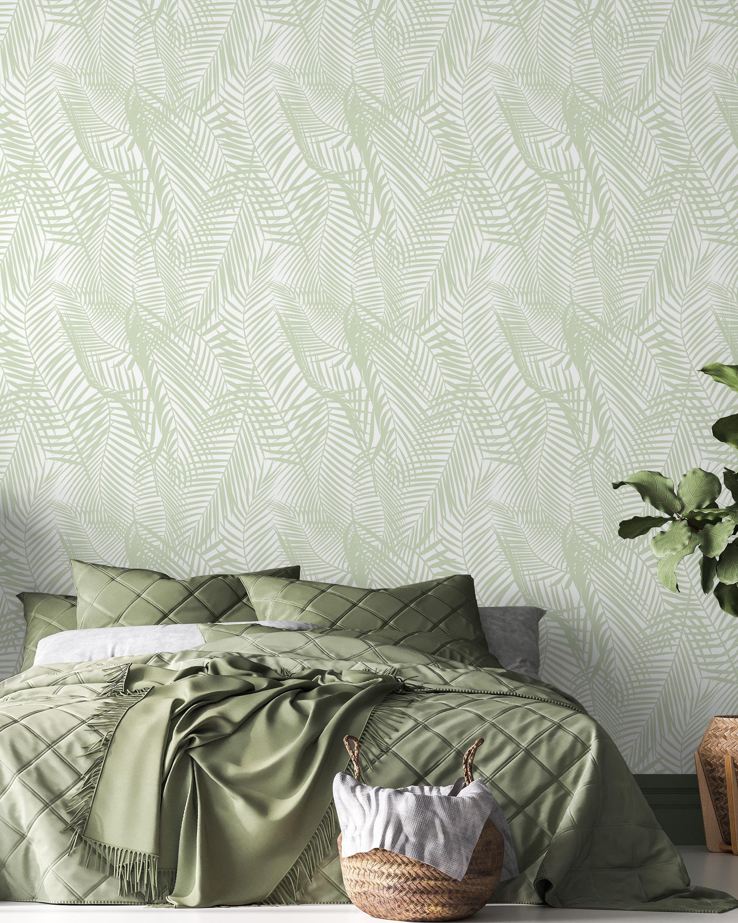Palm Leaves Peel and Stick Wallpaper, Removable Wallpaper, Traditional Wallpaper - Dark Green | DeccoPrint
