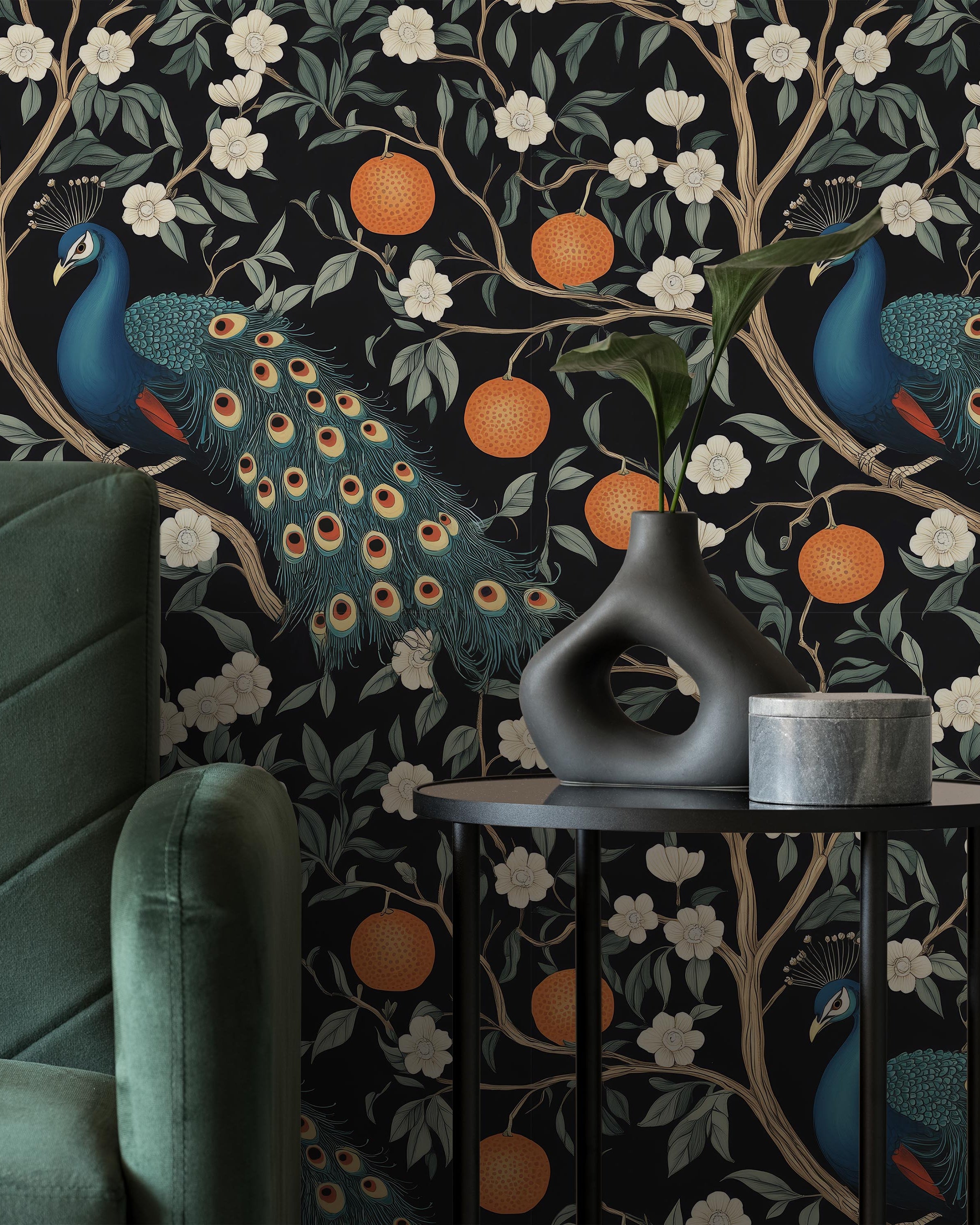 Vintage Peacocks Peel and Stick Wallpaper, Removable Wallpaper, Traditional Wallpaper | DeccoPrint