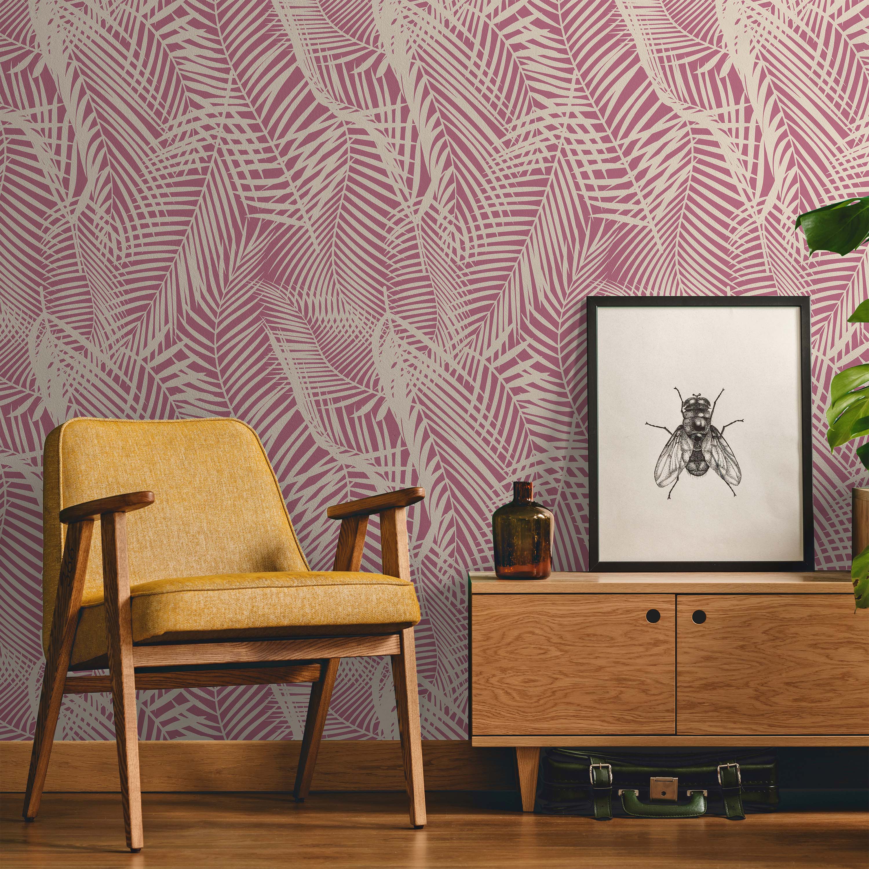 Palm Leaves Peel and Stick Wallpaper, Removable Wallpaper, Traditional Wallpaper - Pink | DeccoPrint