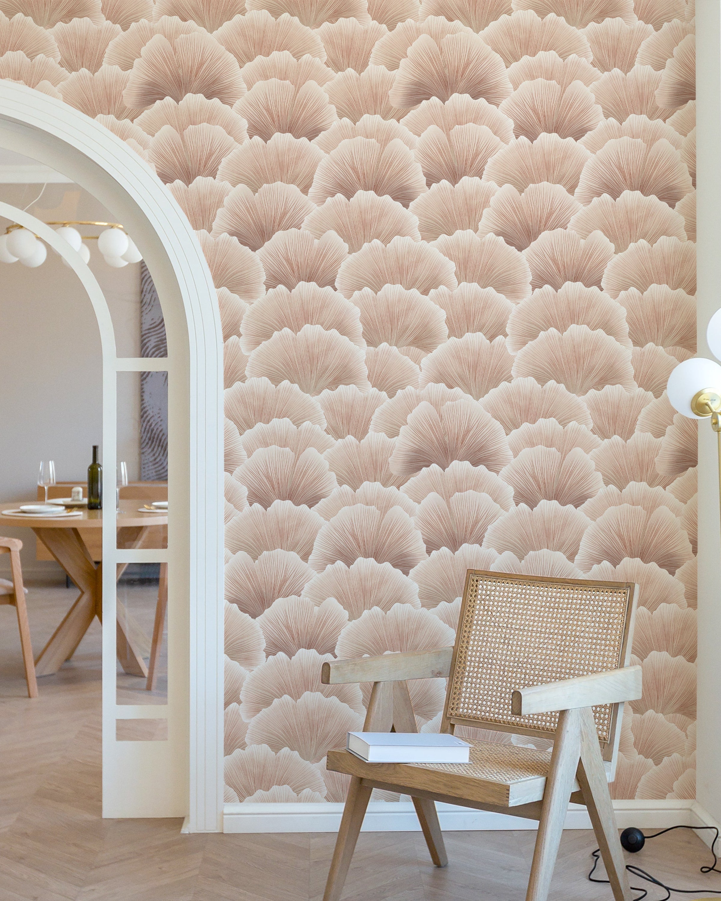 Ginkgo Waves Peel and Stick Wallpaper, Removable Wallpaper, Traditional Wallpaper - Sand | DeccoPrint