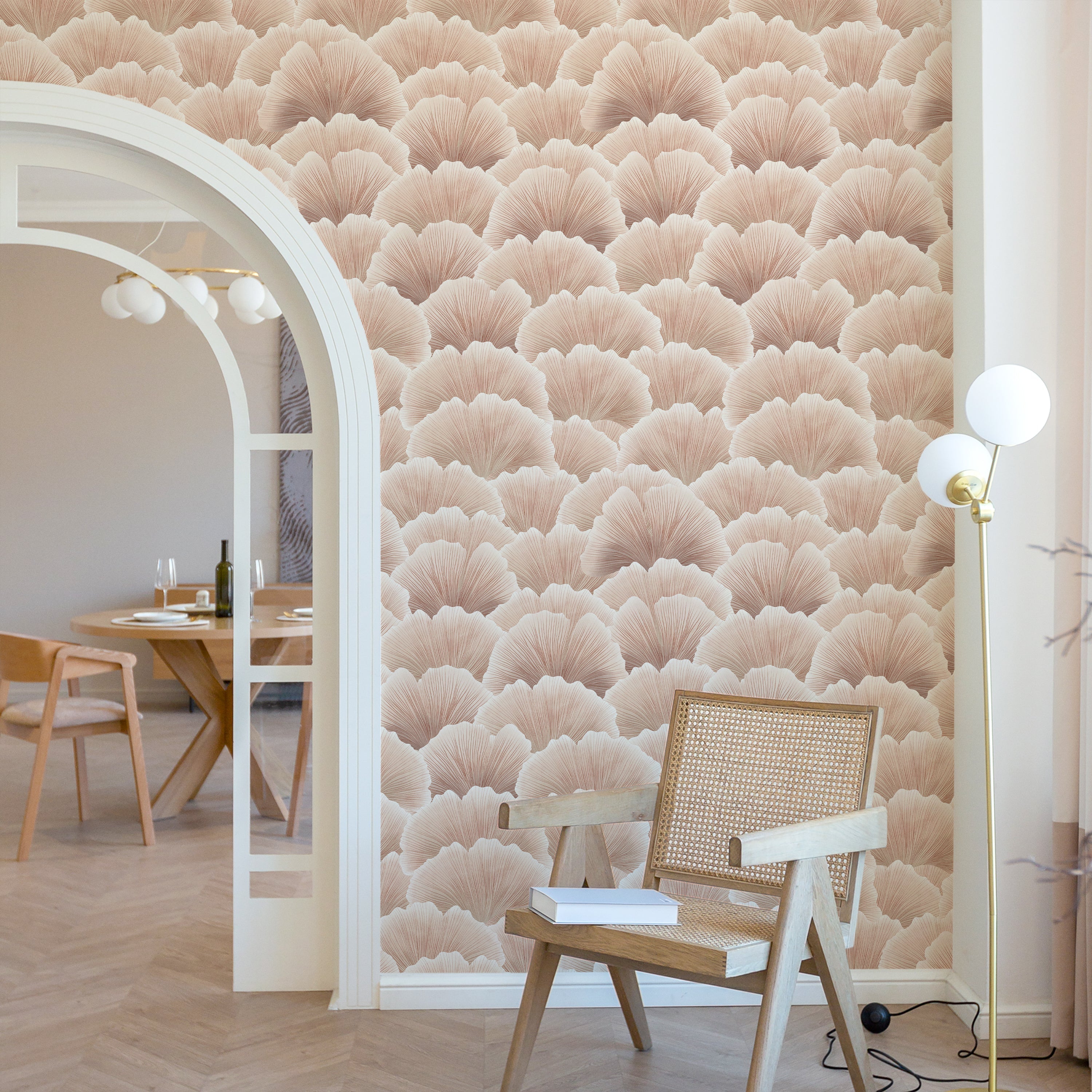 Ginkgo Waves Peel and Stick Wallpaper, Removable Wallpaper, Traditional Wallpaper - Sand | DeccoPrint