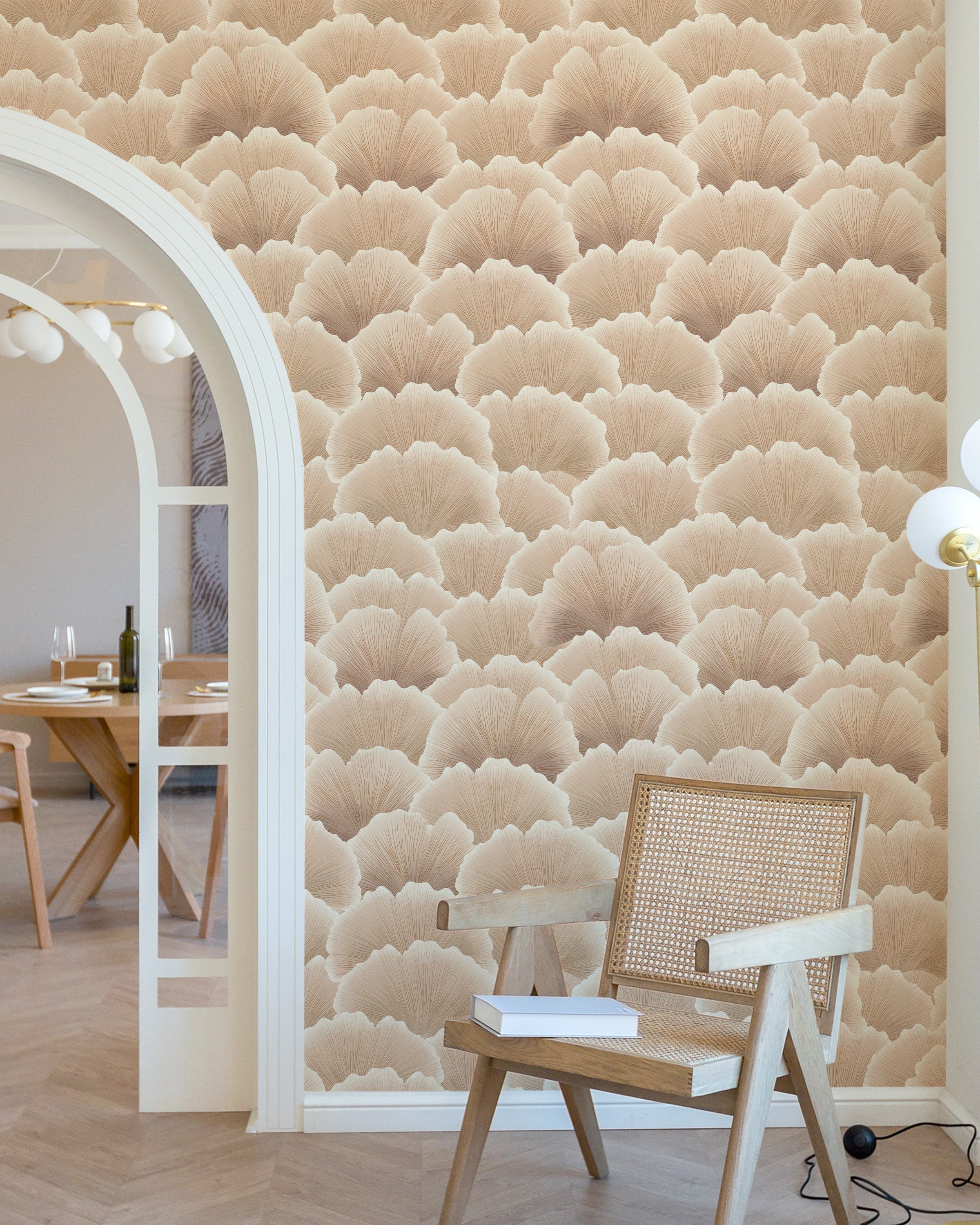 Ginkgo Waves Peel and Stick Wallpaper, Removable Wallpaper, Traditional Wallpaper - Light Brown | DeccoPrint