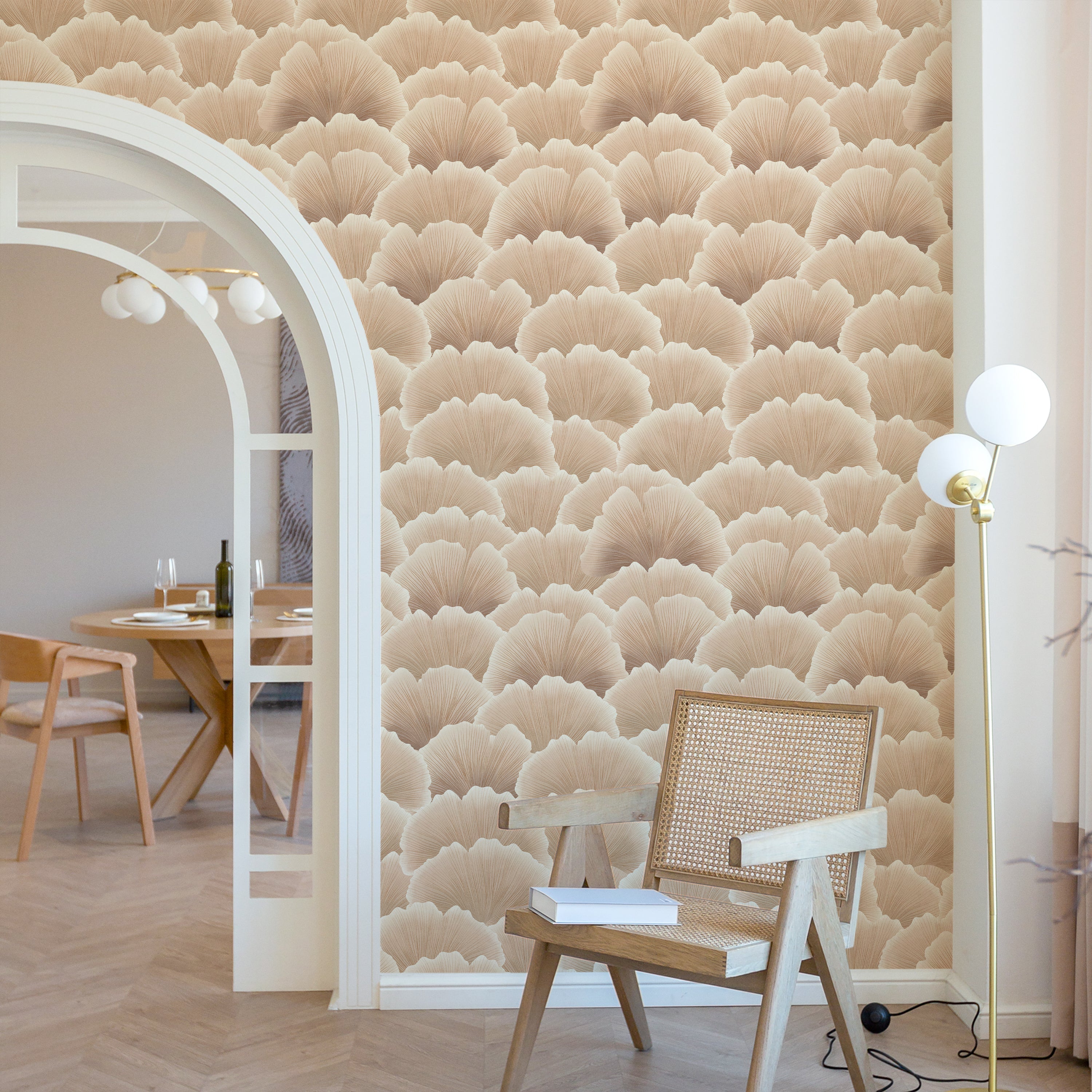 Ginkgo Waves Peel and Stick Wallpaper, Removable Wallpaper, Traditional Wallpaper - Light Brown | DeccoPrint