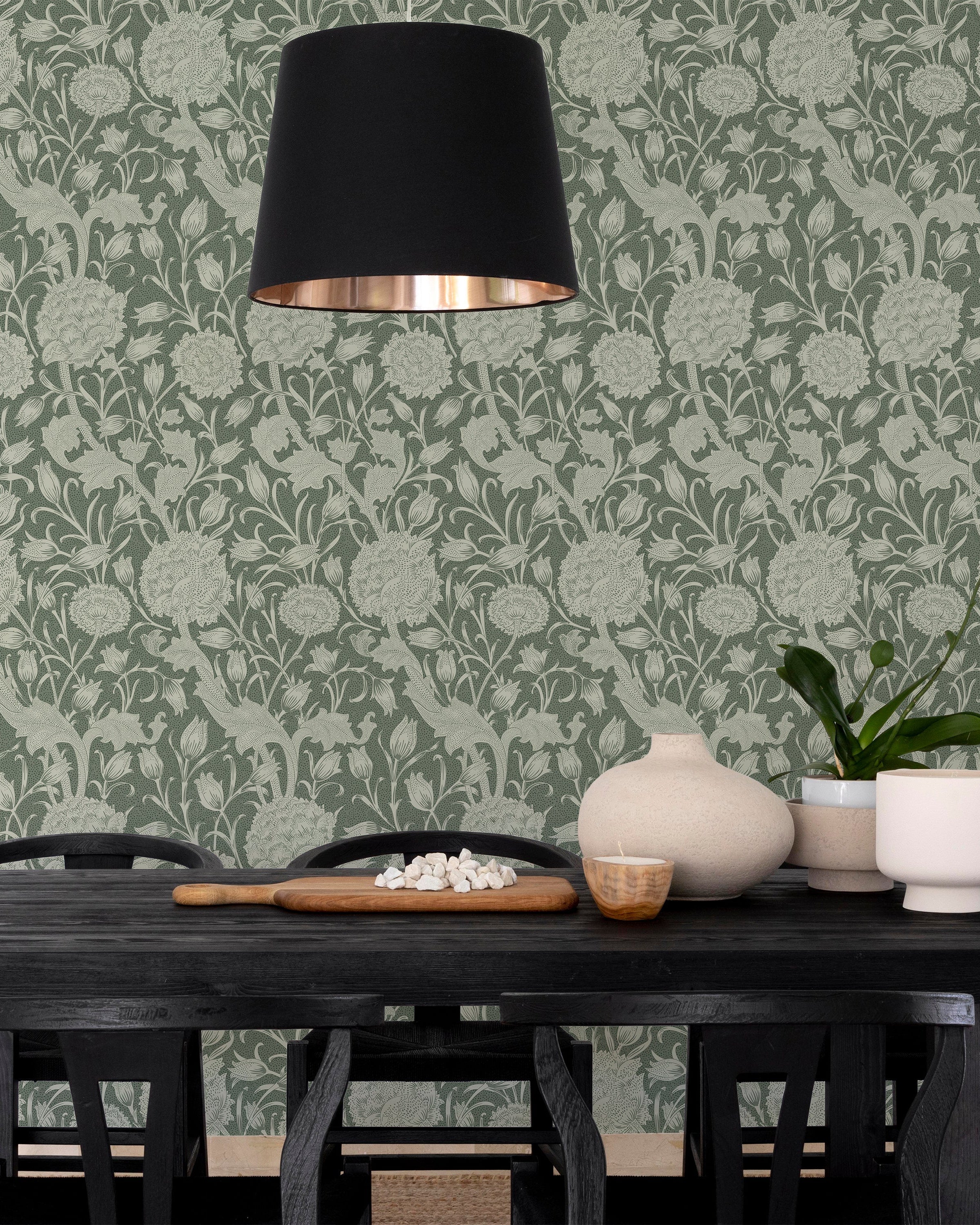 William Morris X Wild Tulips Peel and Stick Wallpaper, Removable Wallpaper, Traditional Wallpaper - Green | DeccoPrint