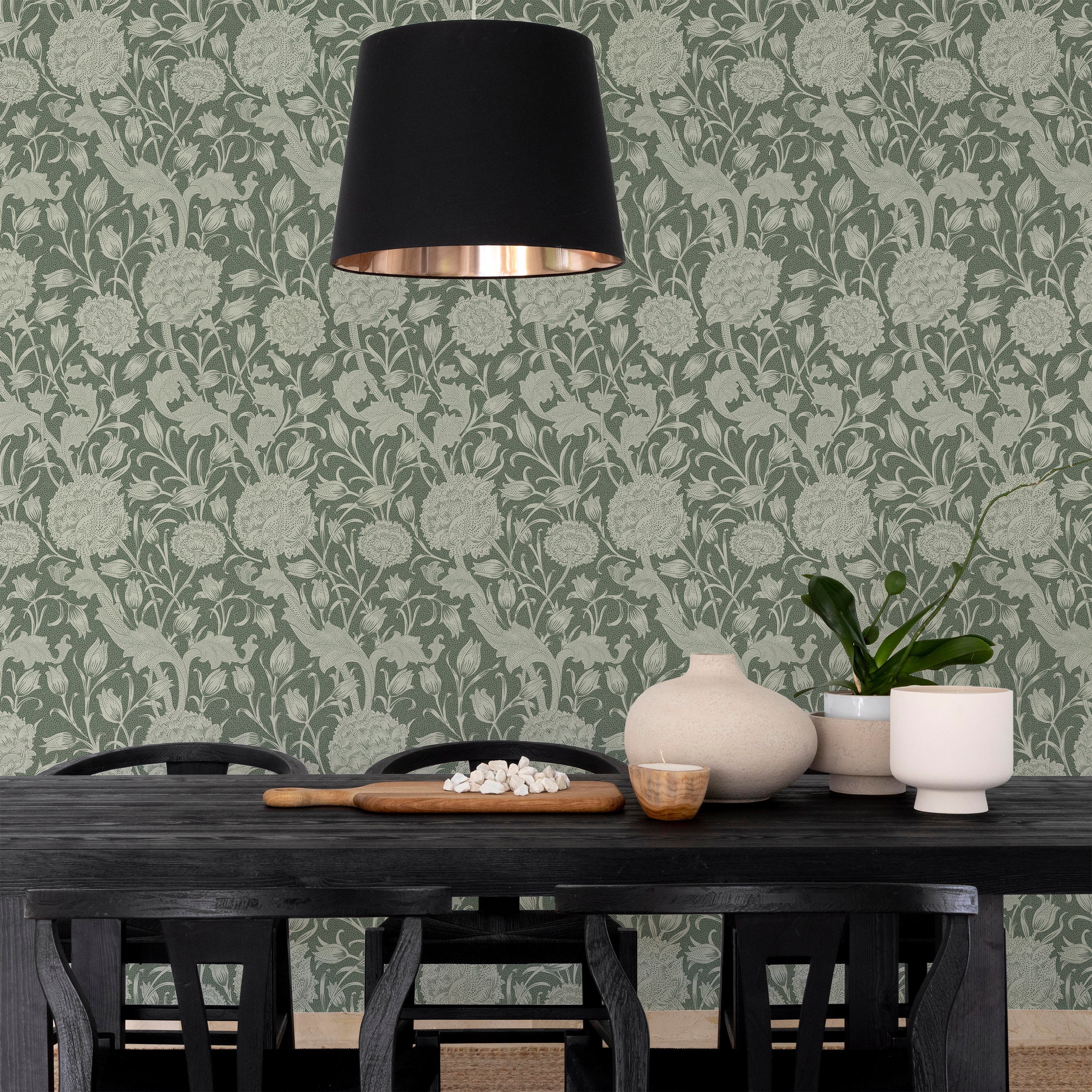 William Morris X Wild Tulips Peel and Stick Wallpaper, Removable Wallpaper, Traditional Wallpaper - Green | DeccoPrint