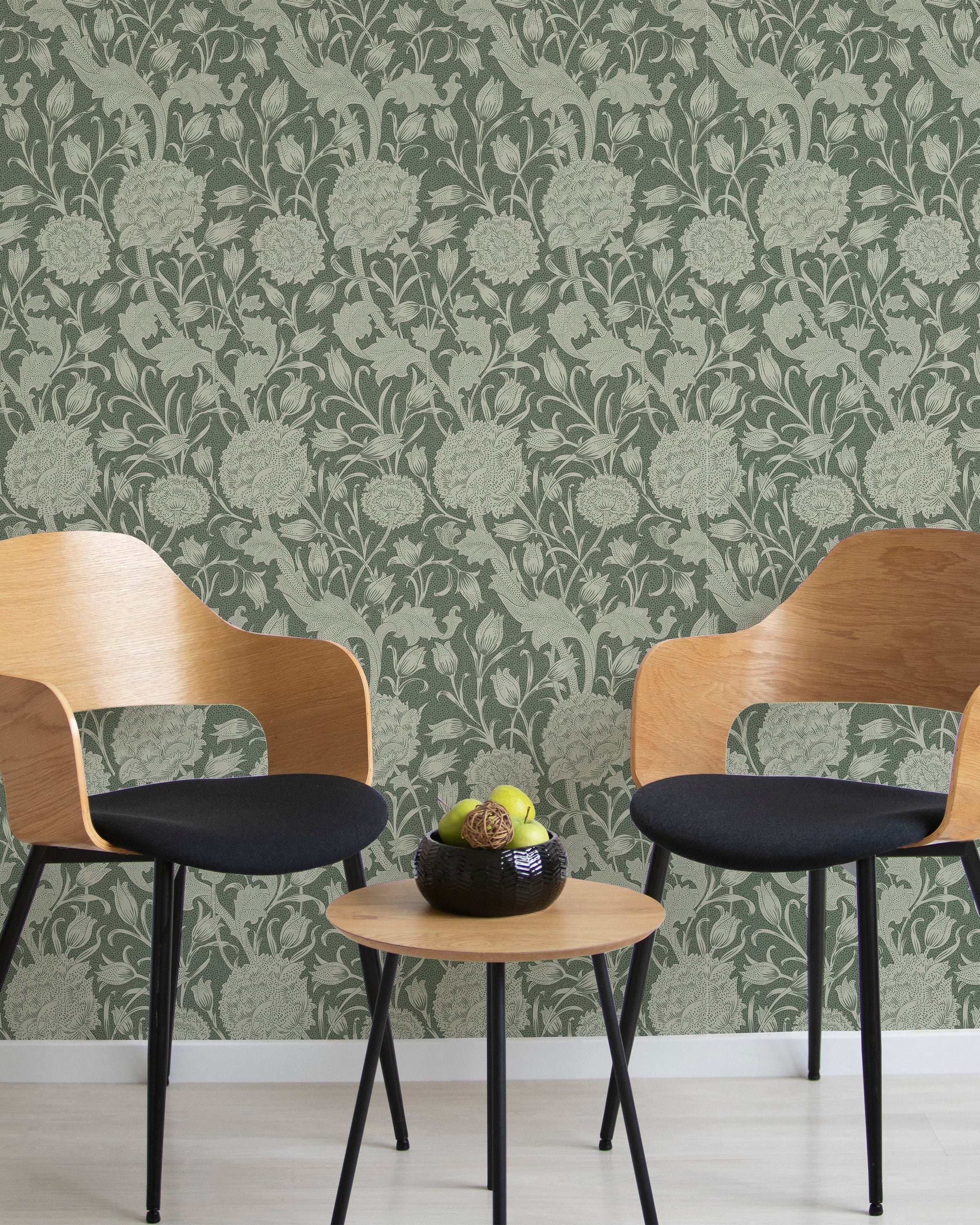William Morris X Wild Tulips Peel and Stick Wallpaper, Removable Wallpaper, Traditional Wallpaper - Green | DeccoPrint