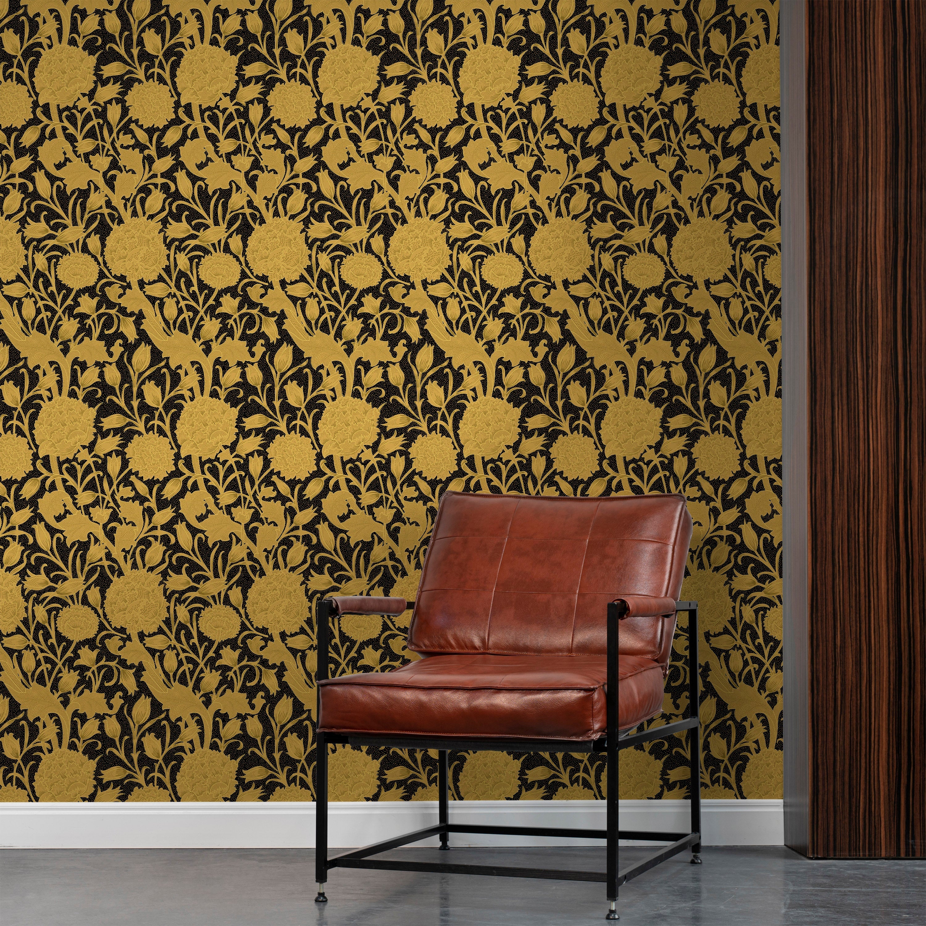 William Morris X Wild Tulips Peel and Stick Wallpaper, Removable Wallpaper, Traditional Wallpaper - Gold | DeccoPrint