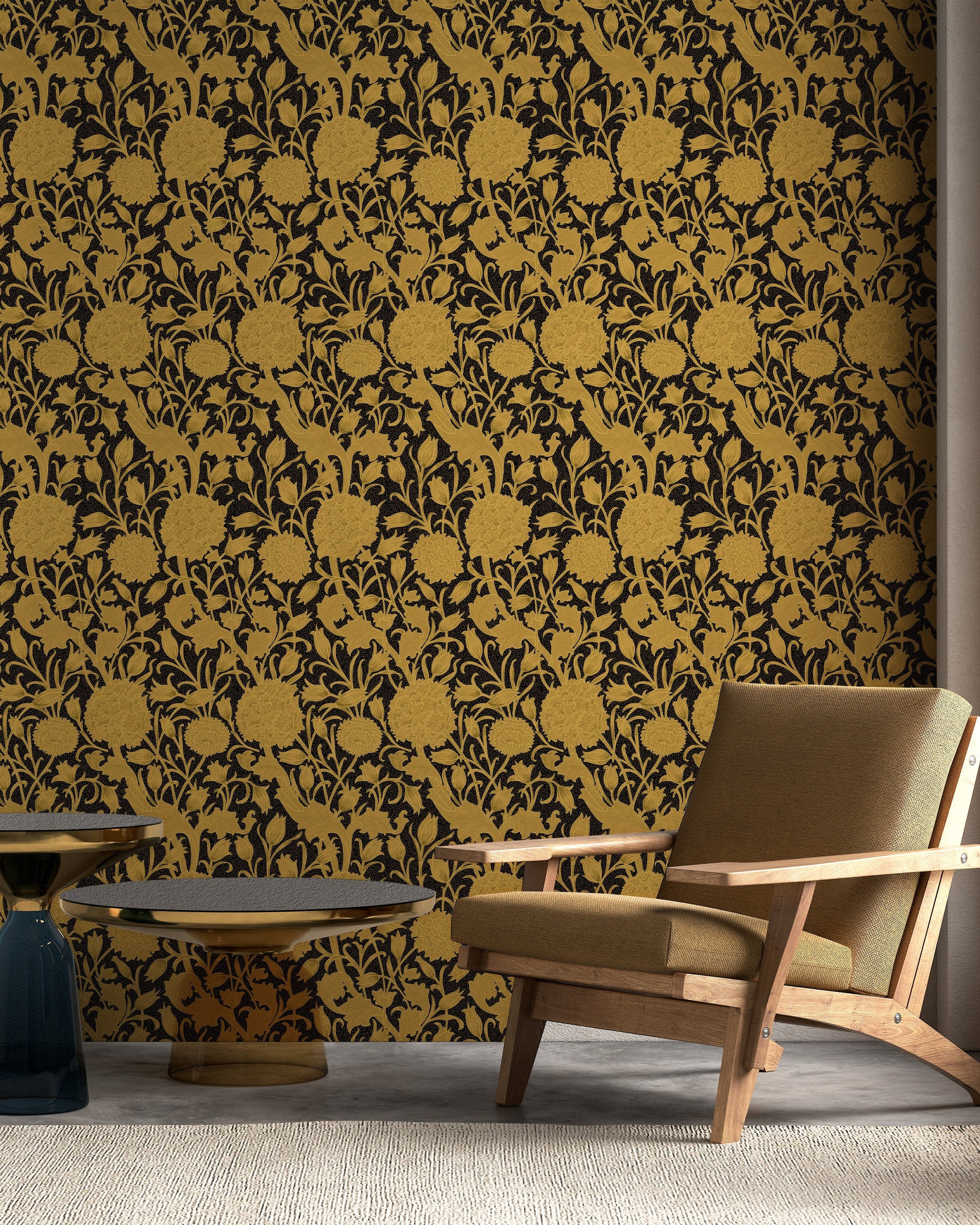 William Morris X Wild Tulips Peel and Stick Wallpaper, Removable Wallpaper, Traditional Wallpaper - Gold | DeccoPrint