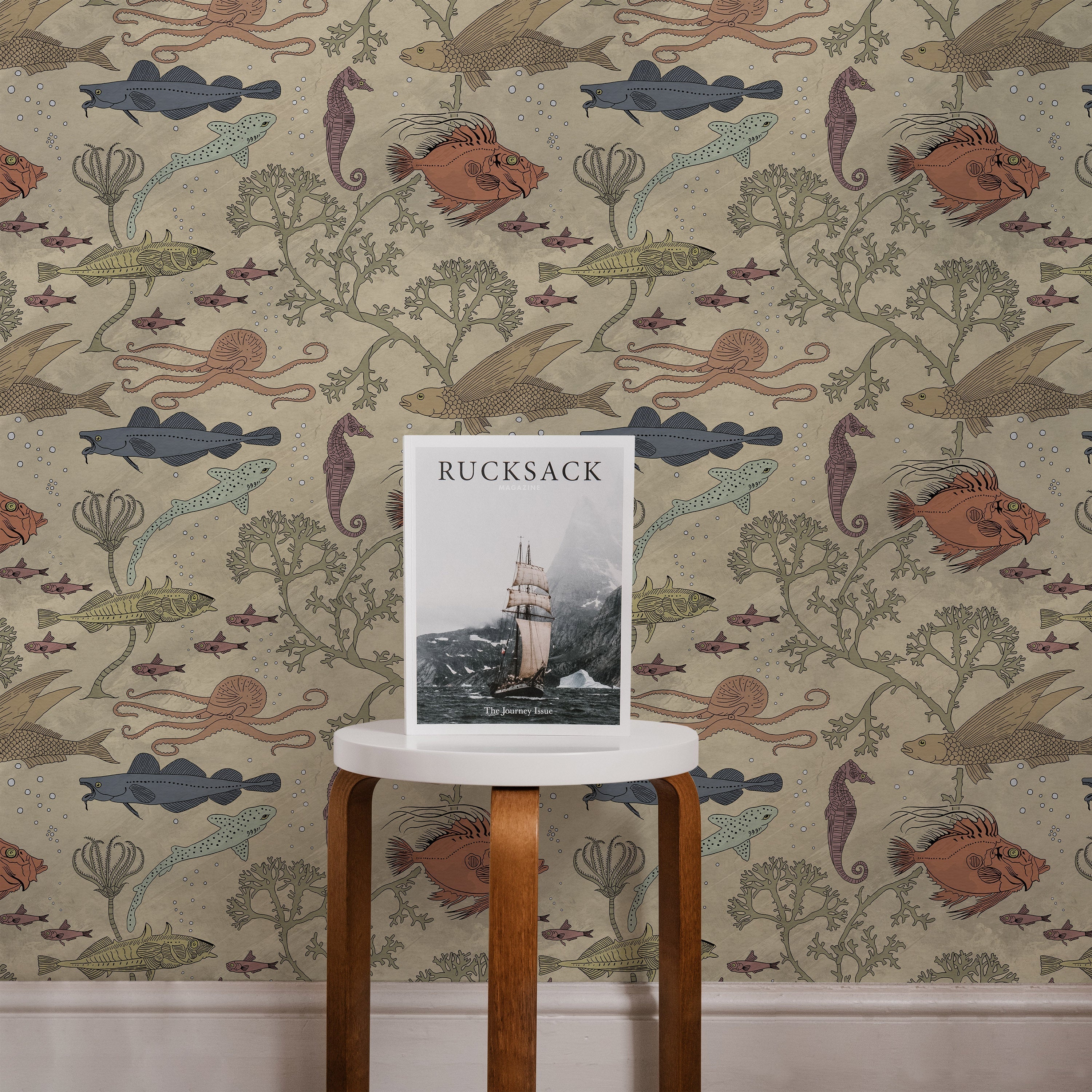 Maurice Pillard Verneuil x Sea Creatures Peel and Stick Wallpaper, Removable Wallpaper, Traditional Wallpaper - Antique Beige | DeccoPrint