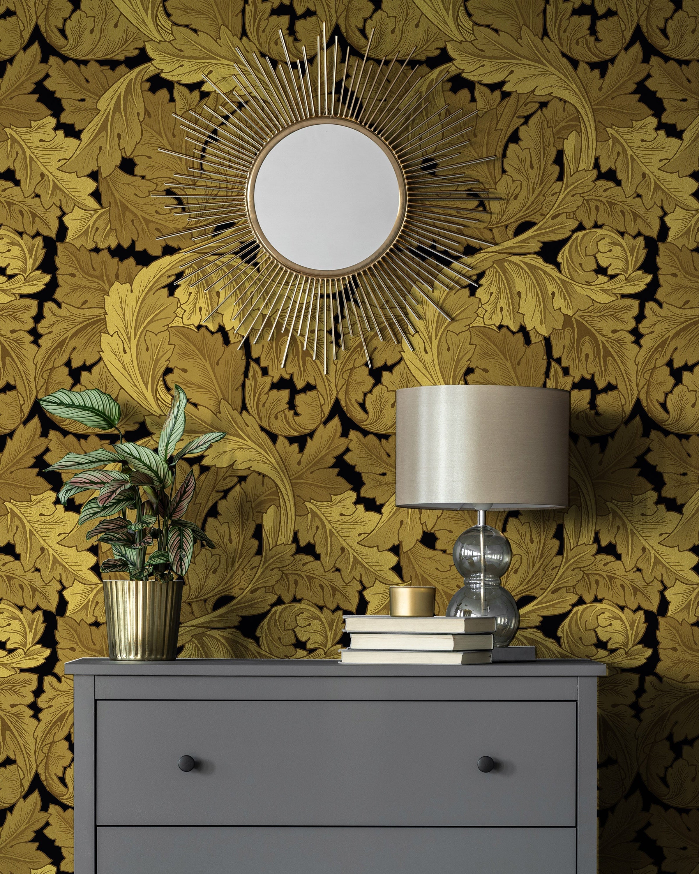 William Morris X Acanthus Peel and Stick Wallpaper, Removable Wallpaper, Traditional Wallpaper - Gold | DeccoPrint