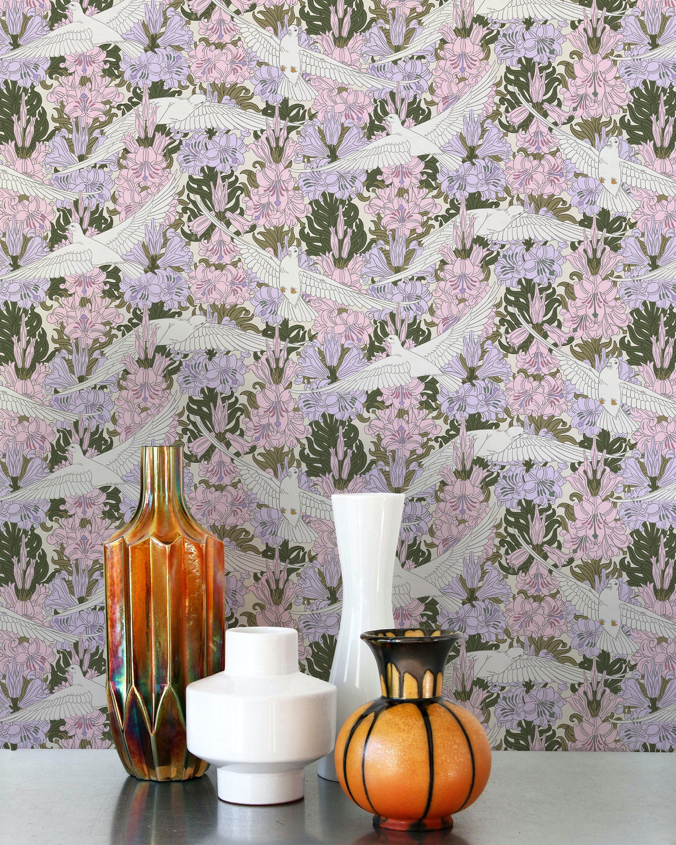 Maurice Pillard Verneuil x Dove and Lilies - Lilac Pink | DeccoPrint