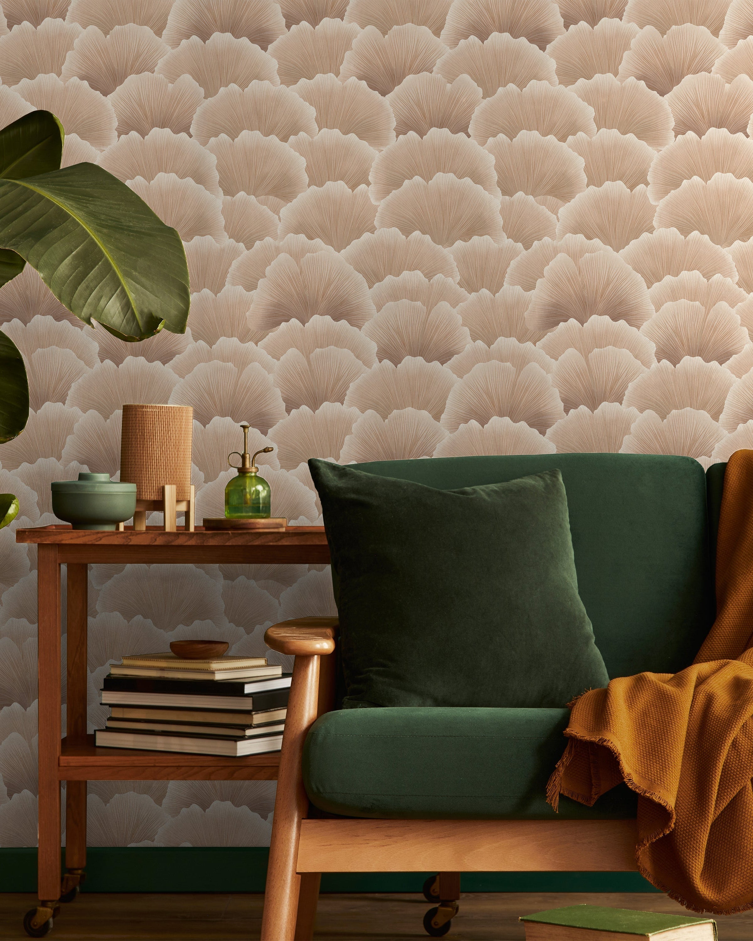 Ginkgo Waves Peel and Stick Wallpaper, Removable Wallpaper, Traditional Wallpaper - Light Brown | DeccoPrint