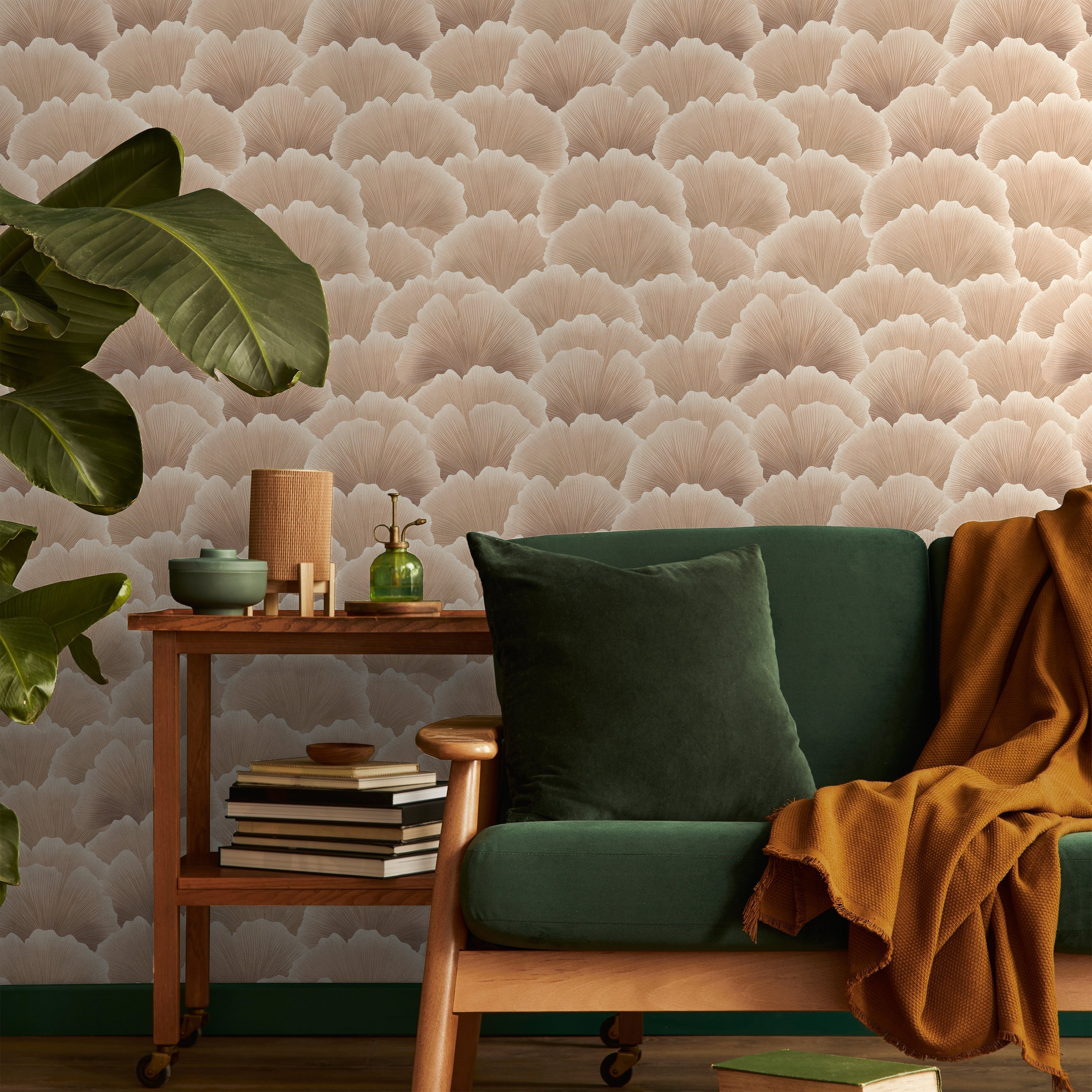 Ginkgo Waves Peel and Stick Wallpaper, Removable Wallpaper, Traditional Wallpaper - Light Brown | DeccoPrint