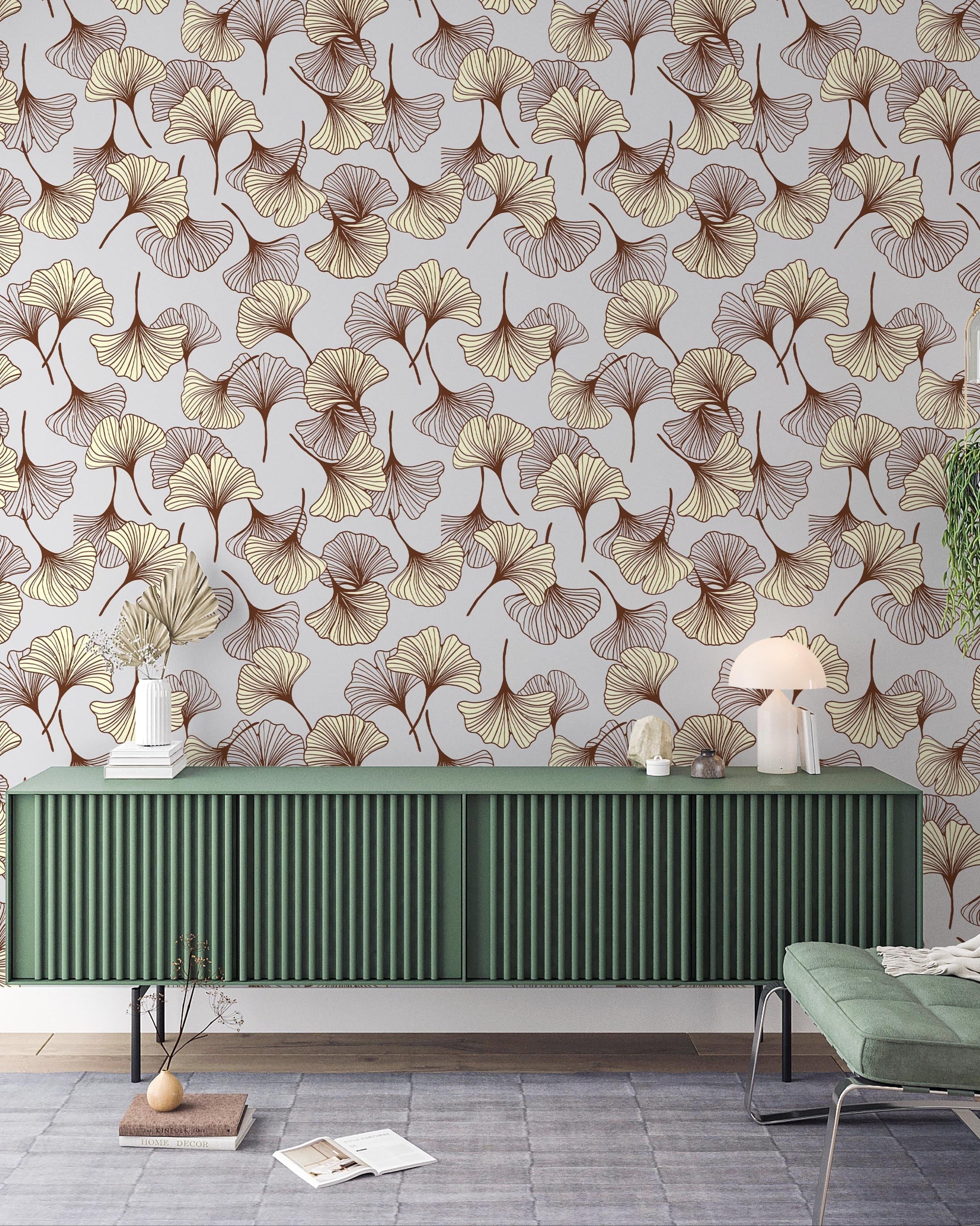 Ginkgo Garden Peel and Stick Wallpaper, Removable Wallpaper, Traditional Wallpaper - Yellow | DeccoPrint