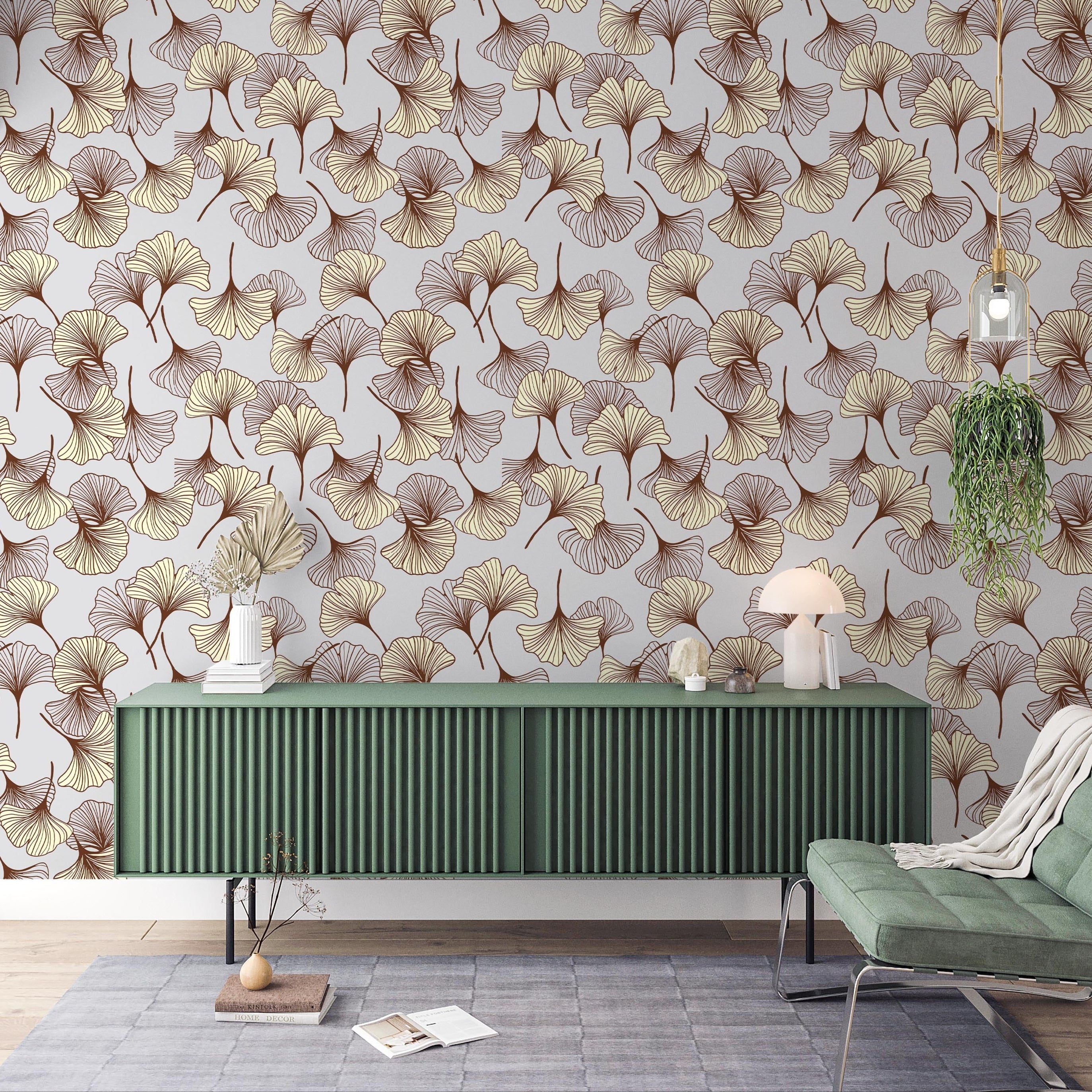 Ginkgo Garden Peel and Stick Wallpaper, Removable Wallpaper, Traditional Wallpaper - Yellow | DeccoPrint