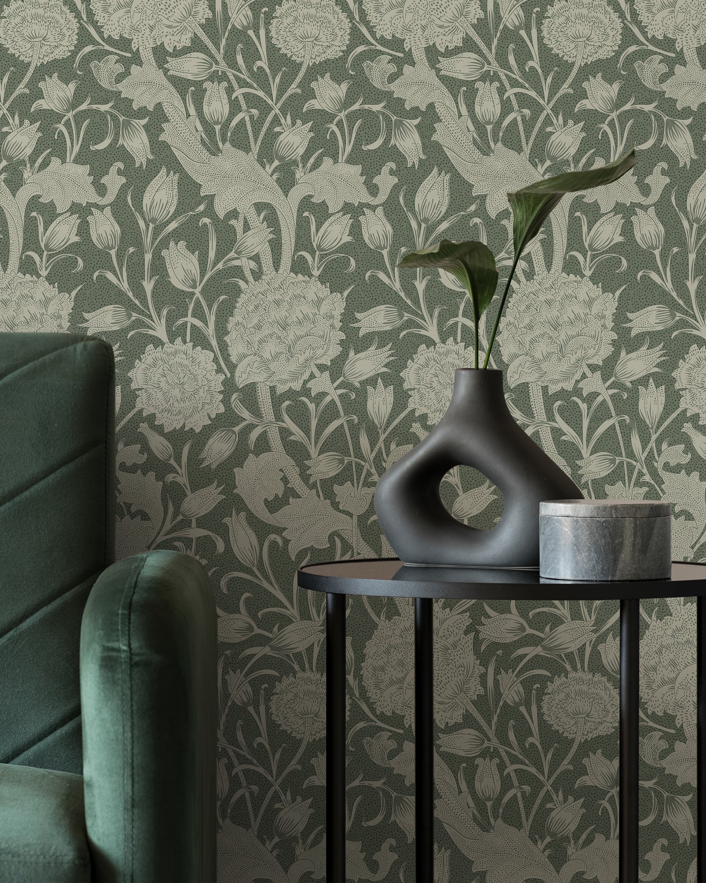 William Morris X Wild Tulips Peel and Stick Wallpaper, Removable Wallpaper, Traditional Wallpaper - Green | DeccoPrint