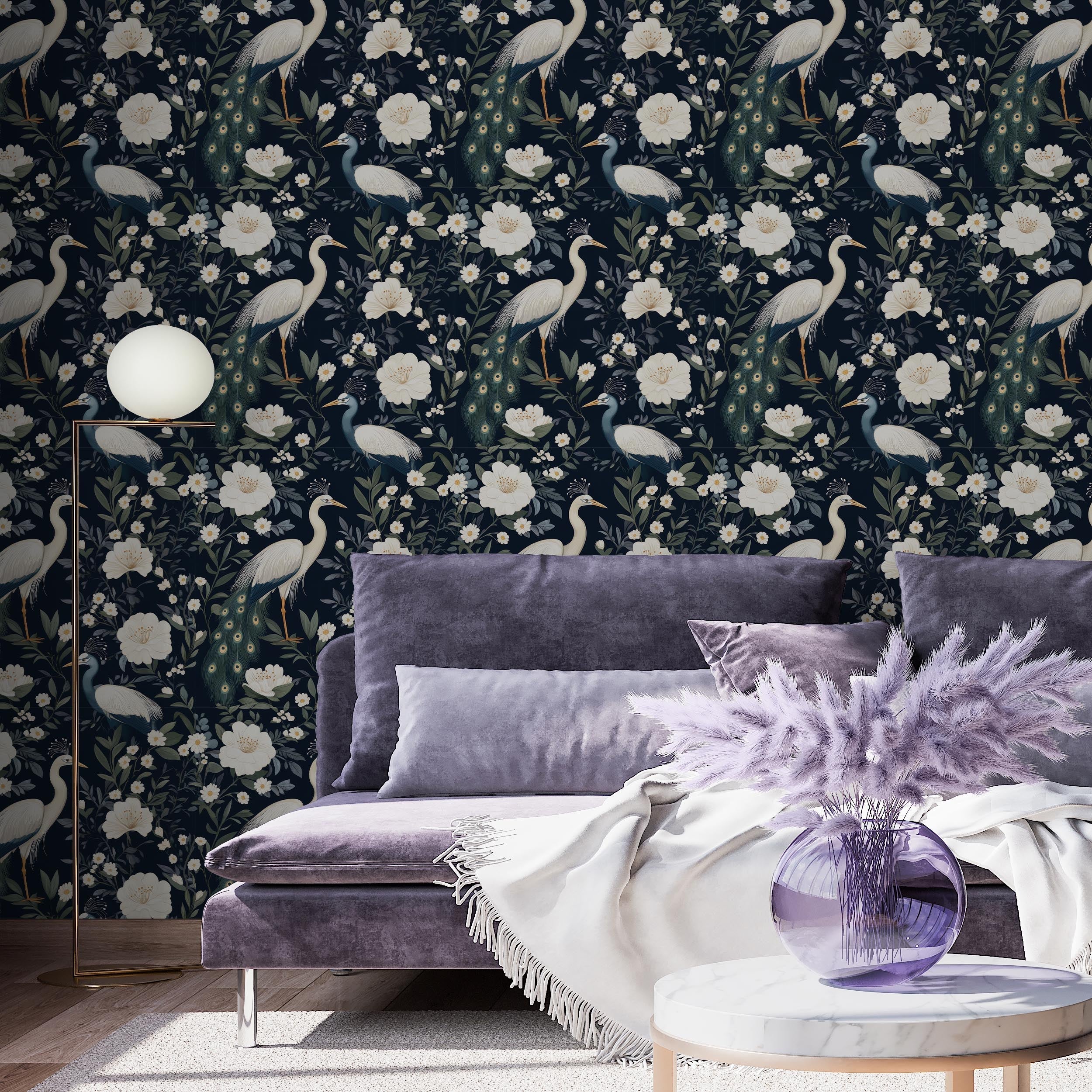 Elegant Birds Peel and Stick Wallpaper, Removable Wallpaper, Traditional Wallpaper | DeccoPrint