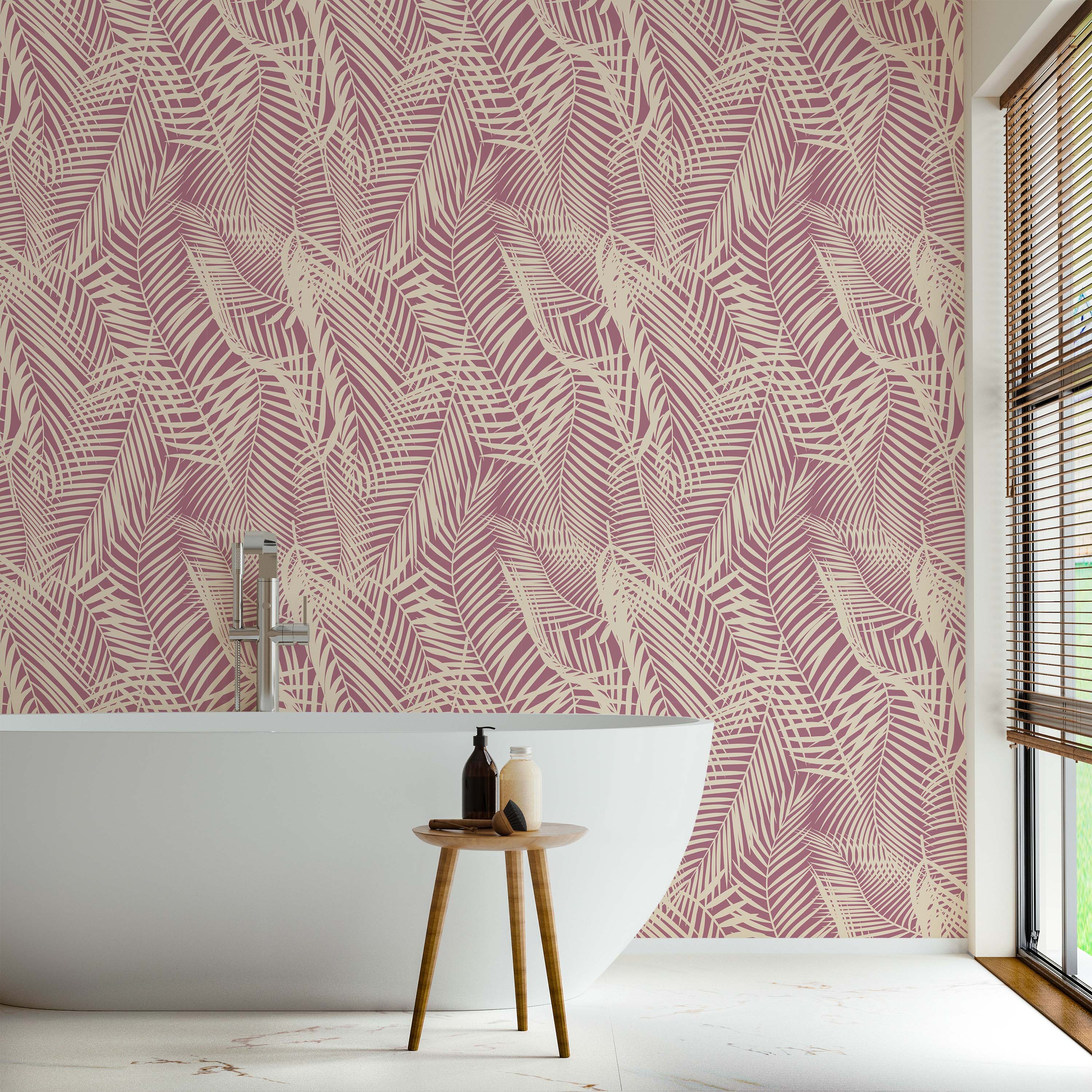 Palm Leaves Peel and Stick Wallpaper, Removable Wallpaper, Traditional Wallpaper - Pink | DeccoPrint