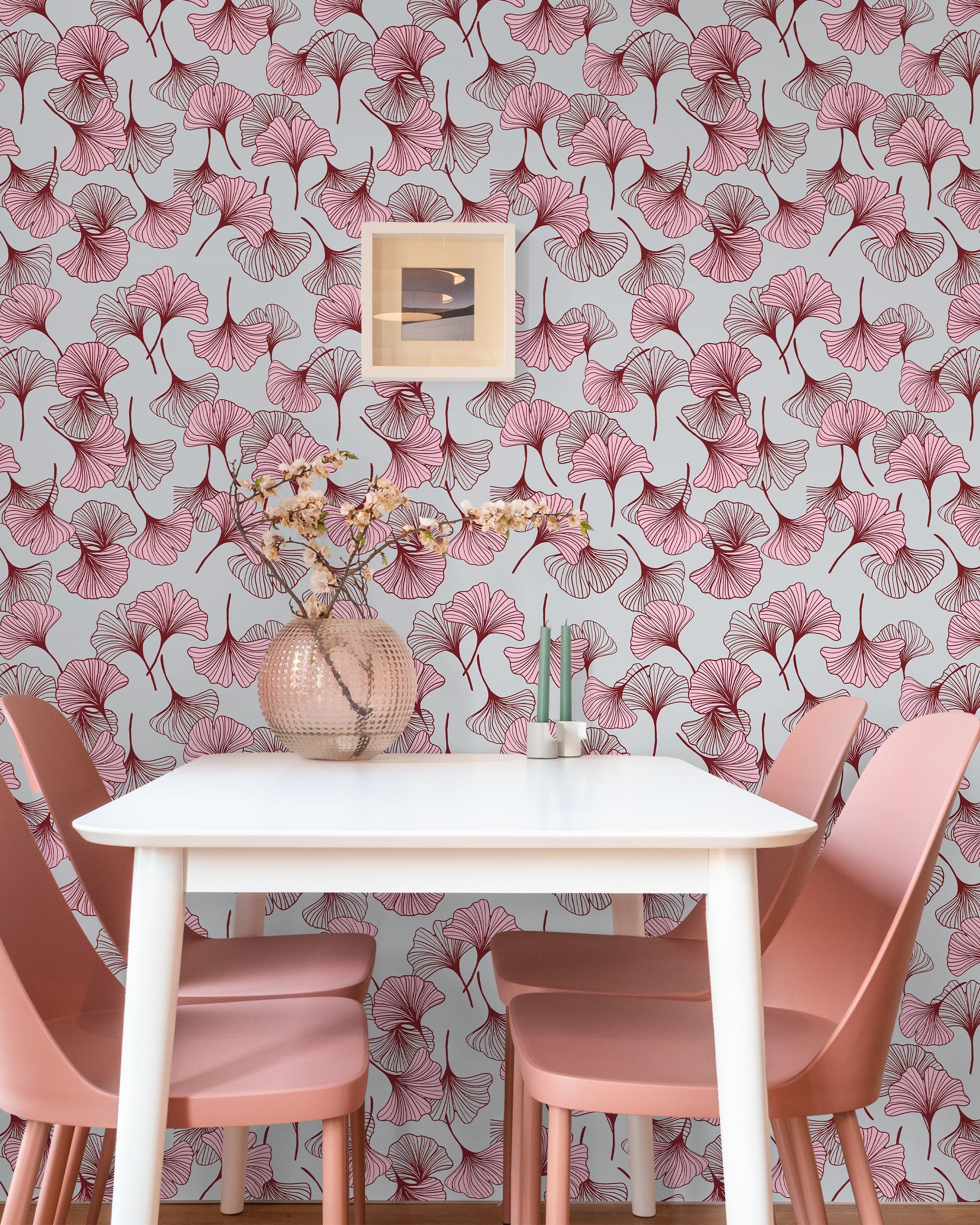 Ginkgo Garden Peel and Stick Wallpaper, Removable Wallpaper, Traditional Wallpaper - Pink | DeccoPrint