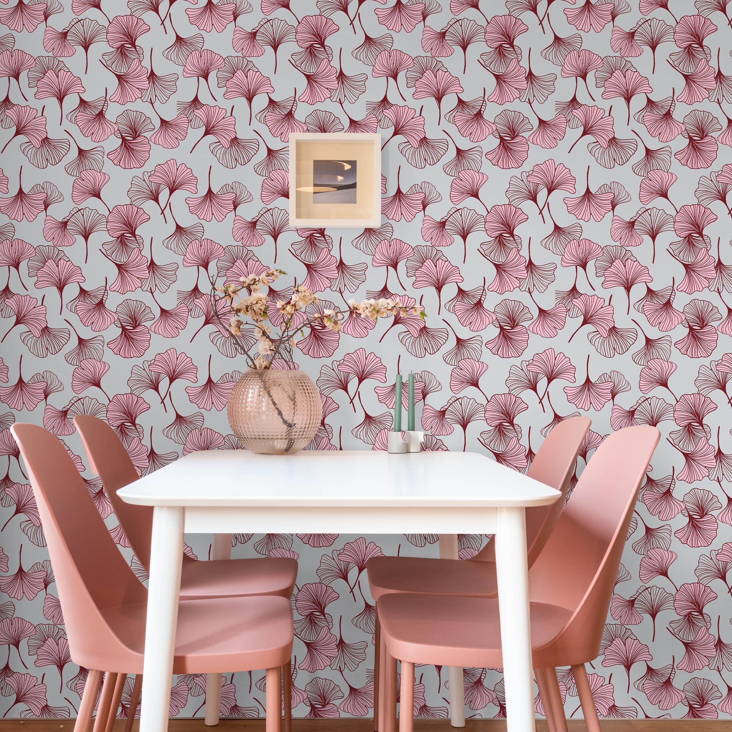 Ginkgo Garden Peel and Stick Wallpaper, Removable Wallpaper, Traditional Wallpaper - Pink | DeccoPrint