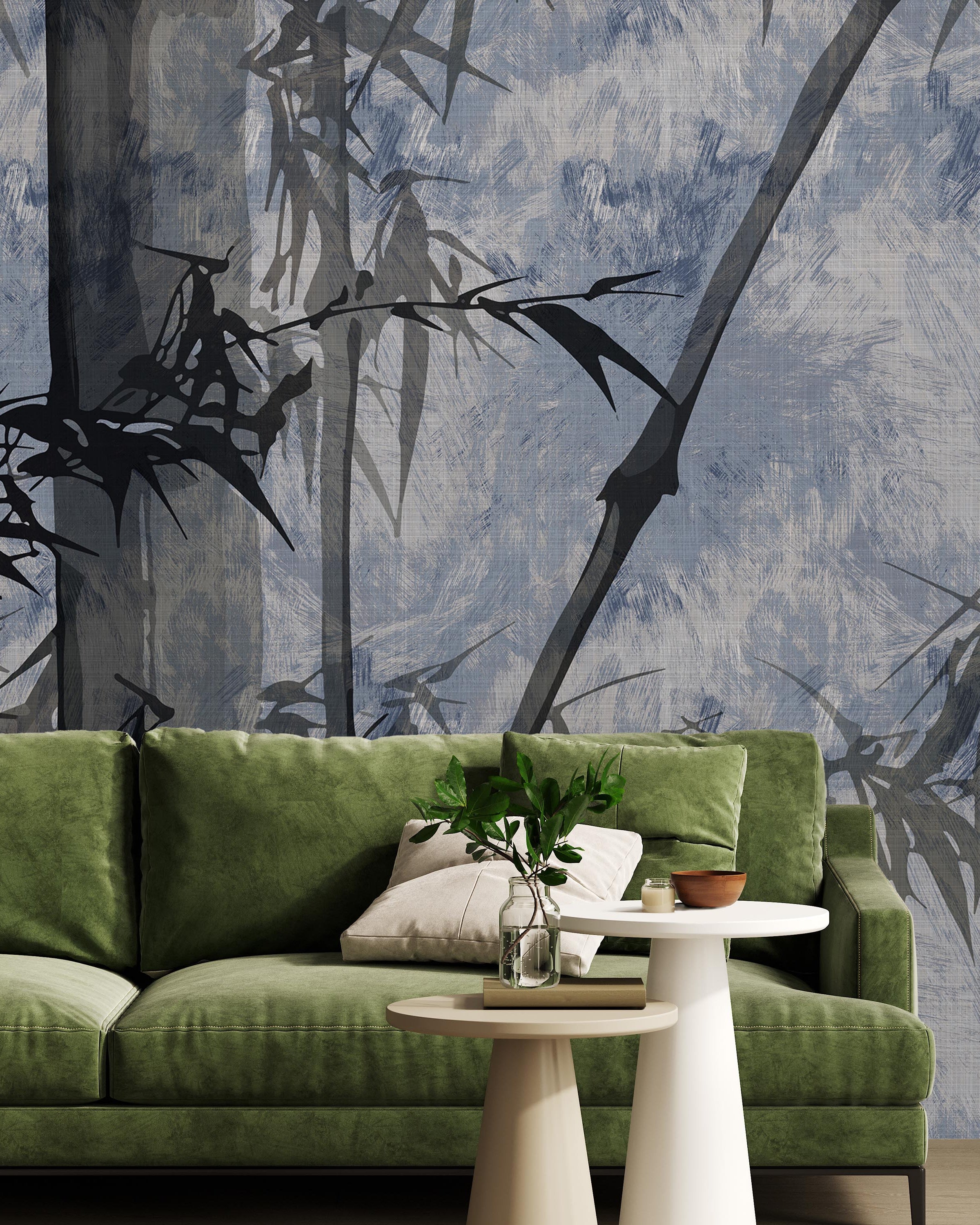 Bamboo Tree Mural Peel and Stick Wallpaper, Removable Wallpaper, Traditional Wallpaper - Blue | DeccoPrint