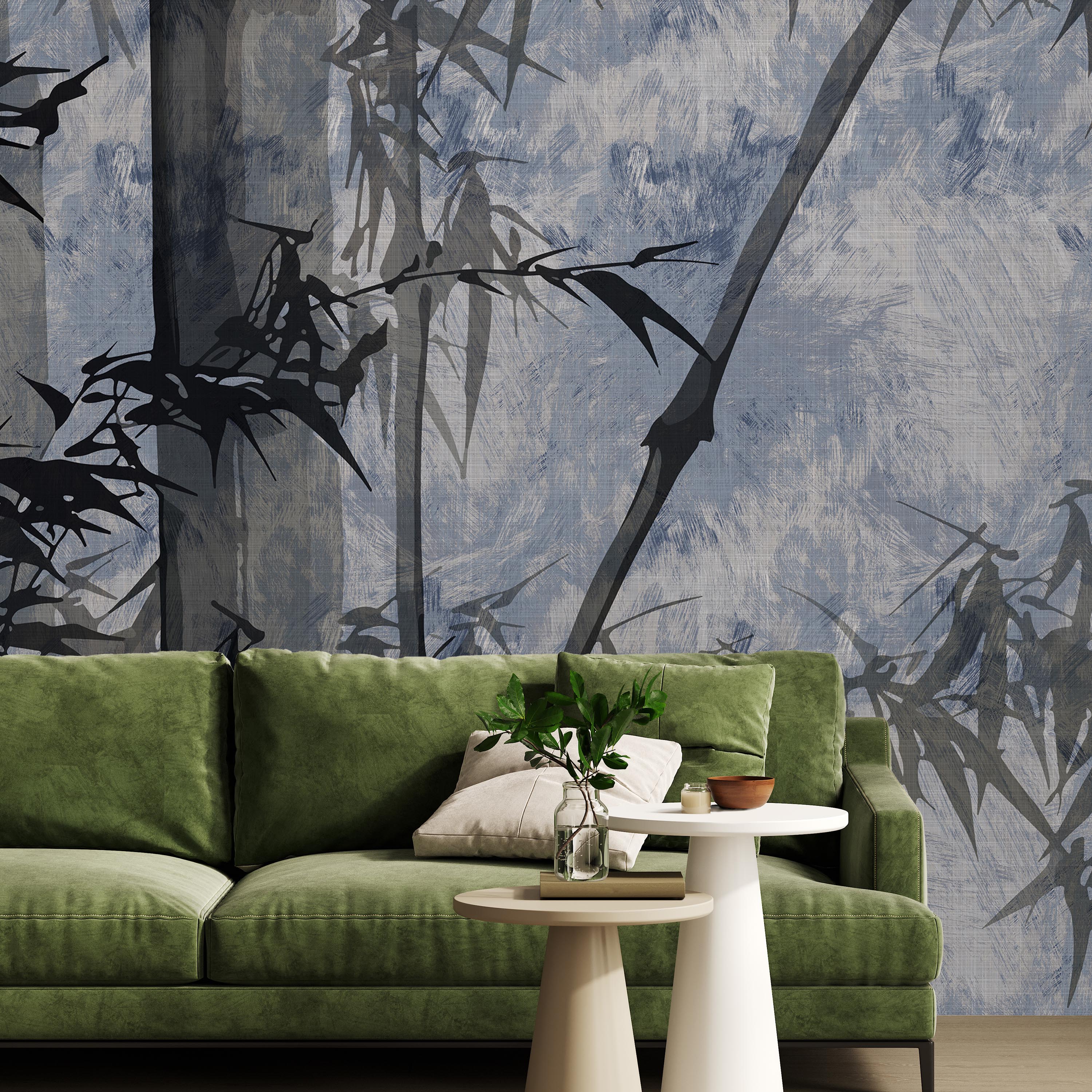 Bamboo Tree Mural Peel and Stick Wallpaper, Removable Wallpaper, Traditional Wallpaper - Blue | DeccoPrint