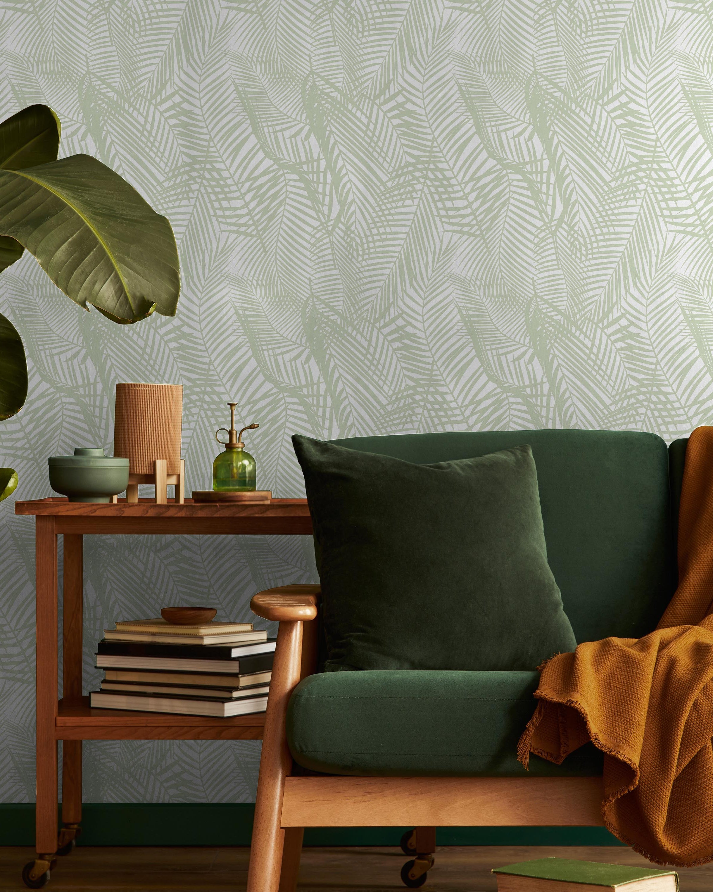 Palm Leaves Peel and Stick Wallpaper, Removable Wallpaper, Traditional Wallpaper - Dark Green | DeccoPrint