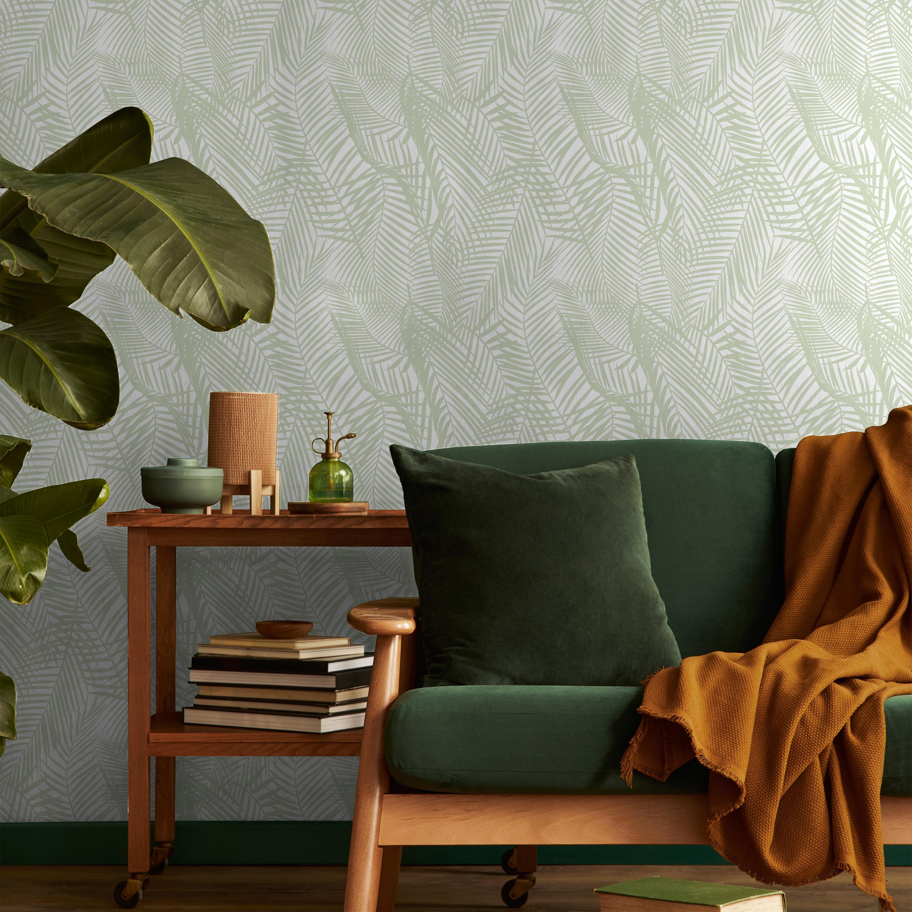 Palm Leaves Peel and Stick Wallpaper, Removable Wallpaper, Traditional Wallpaper - Dark Green | DeccoPrint
