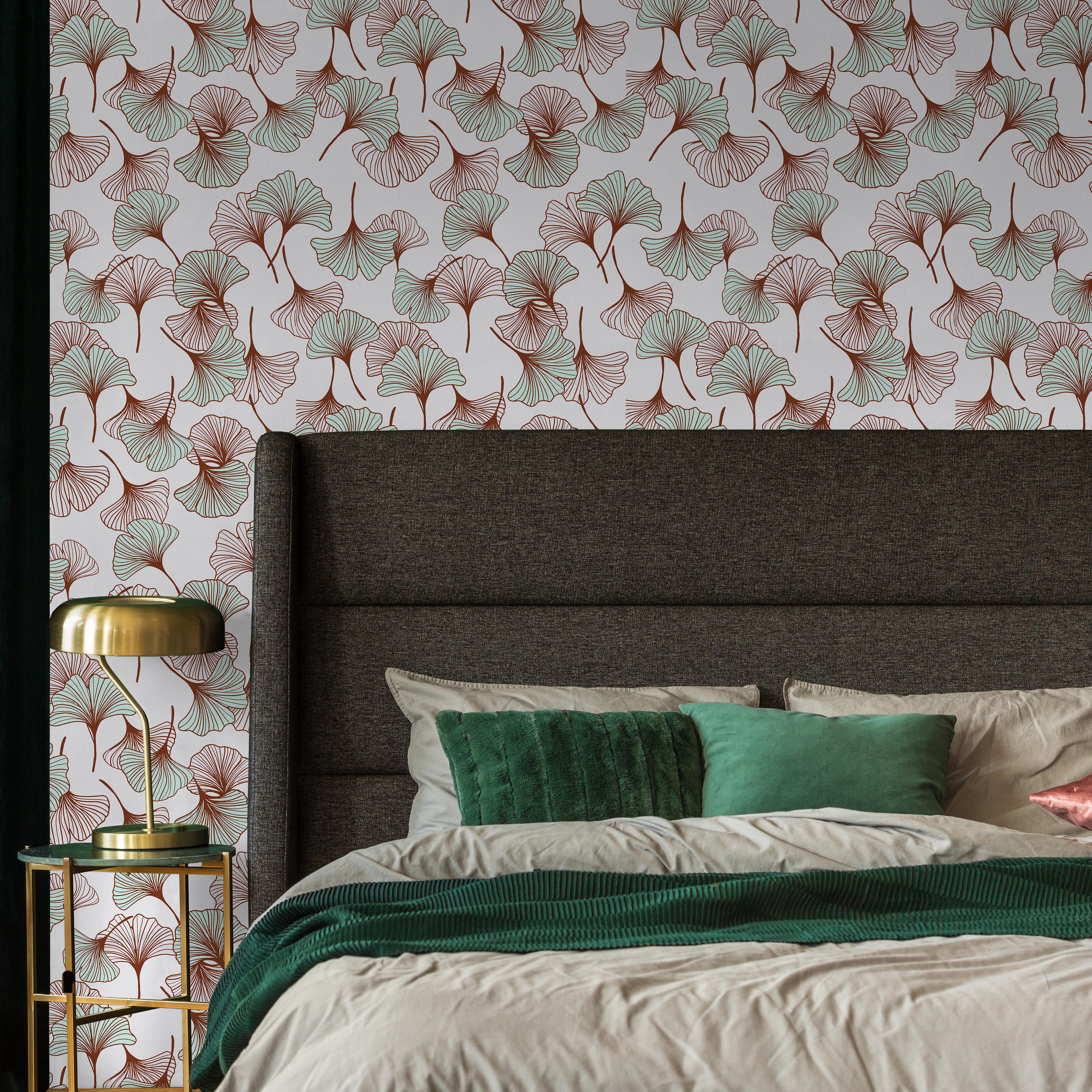 Ginkgo Garden Peel and Stick Wallpaper, Removable Wallpaper, Traditional Wallpaper - Green | DeccoPrint