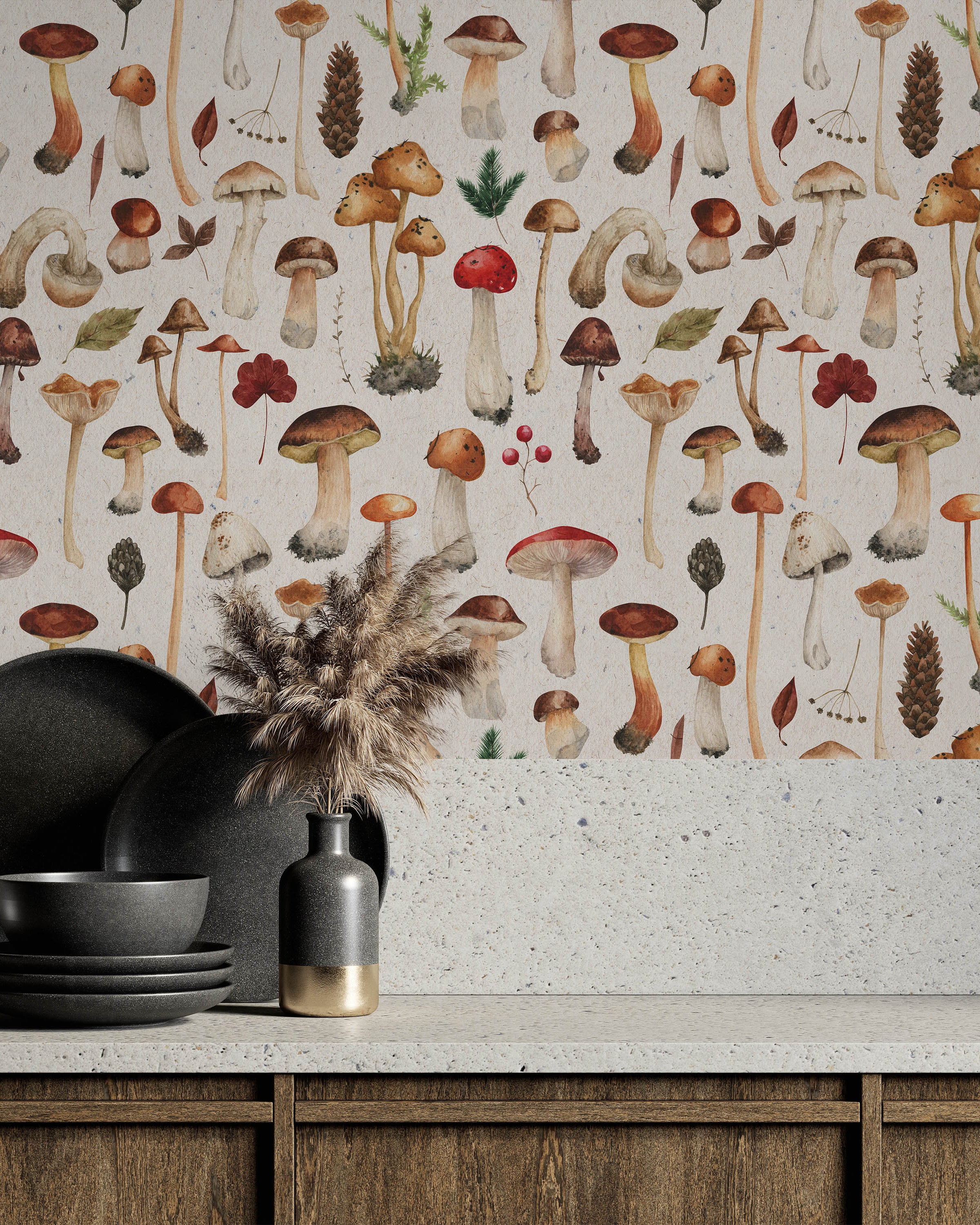 Mighty Mushrooms Peel and Stick Wallpaper, Removable Wallpaper, Traditional Wallpaper | DeccoPrint