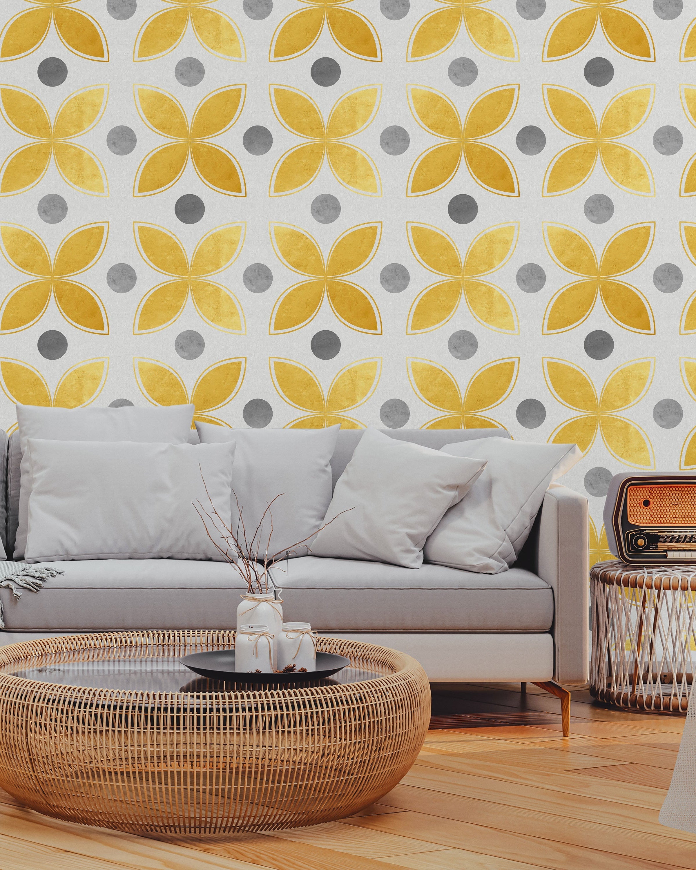 Dots and Shapes Peel and Stick Wallpaper, Removable Wallpaper, Traditional Wallpaper | DeccoPrint