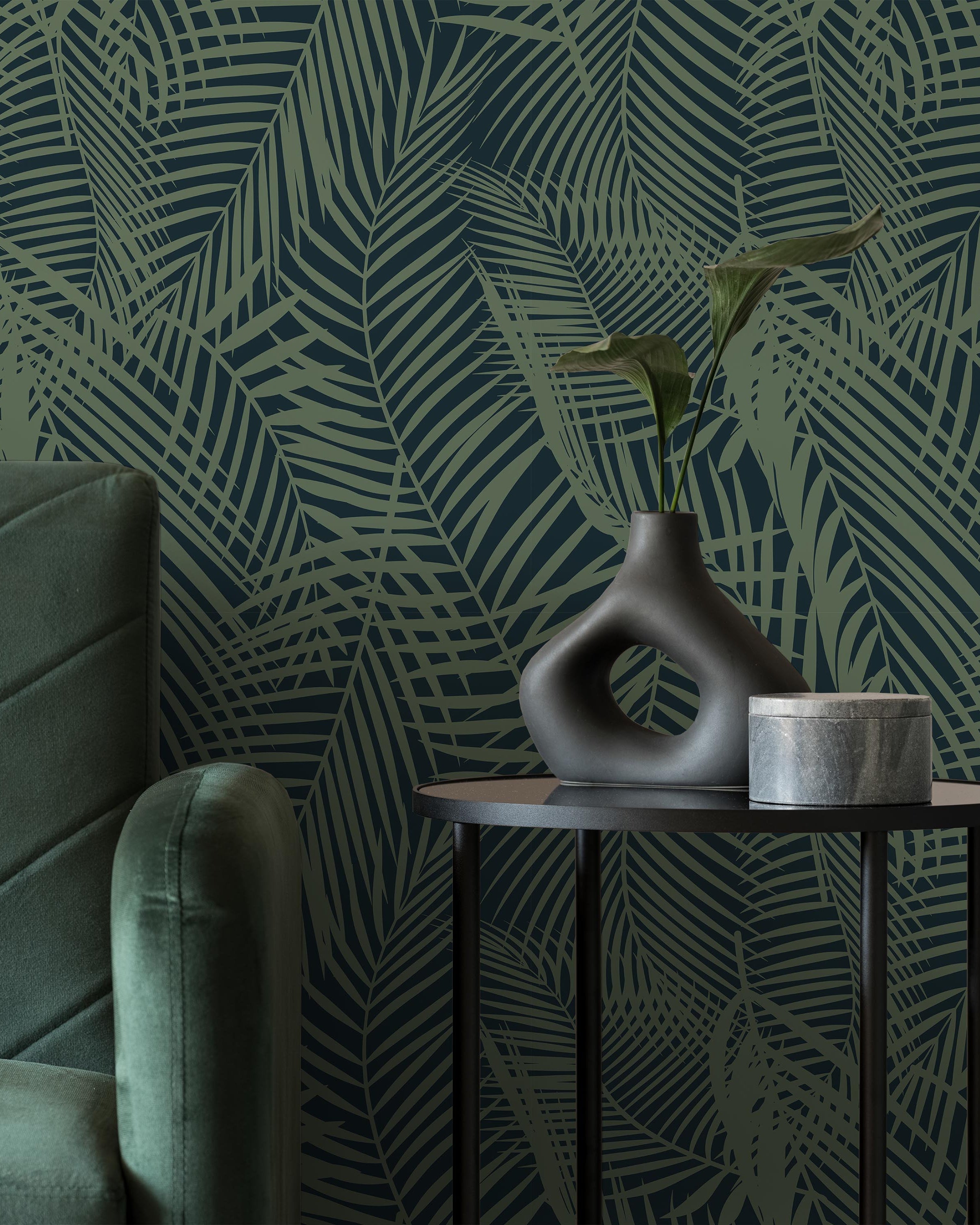 Palm Leaves Peel and Stick Wallpaper, Removable Wallpaper, Traditional Wallpaper - Green | DeccoPrint