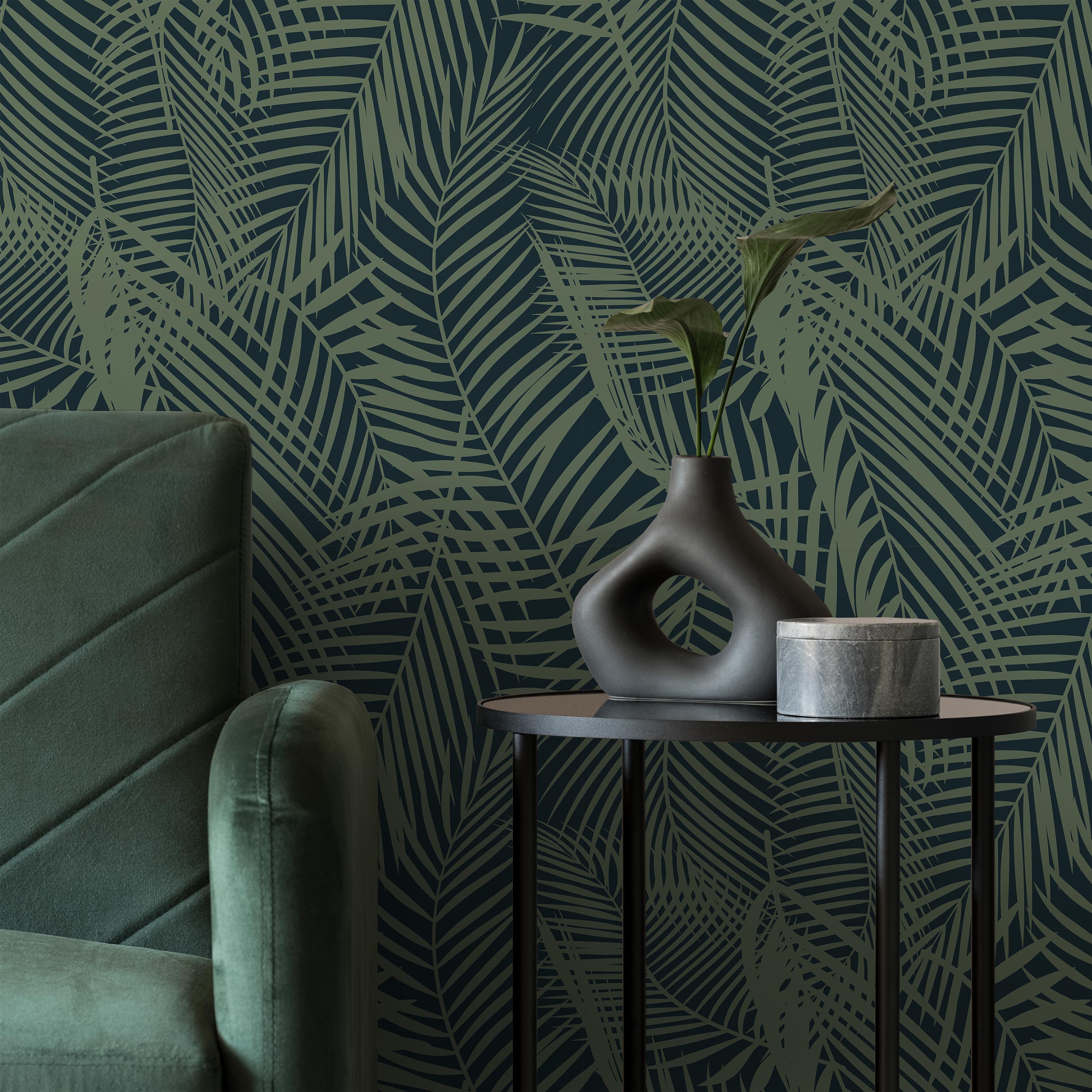 Palm Leaves Peel and Stick Wallpaper, Removable Wallpaper, Traditional Wallpaper - Green | DeccoPrint