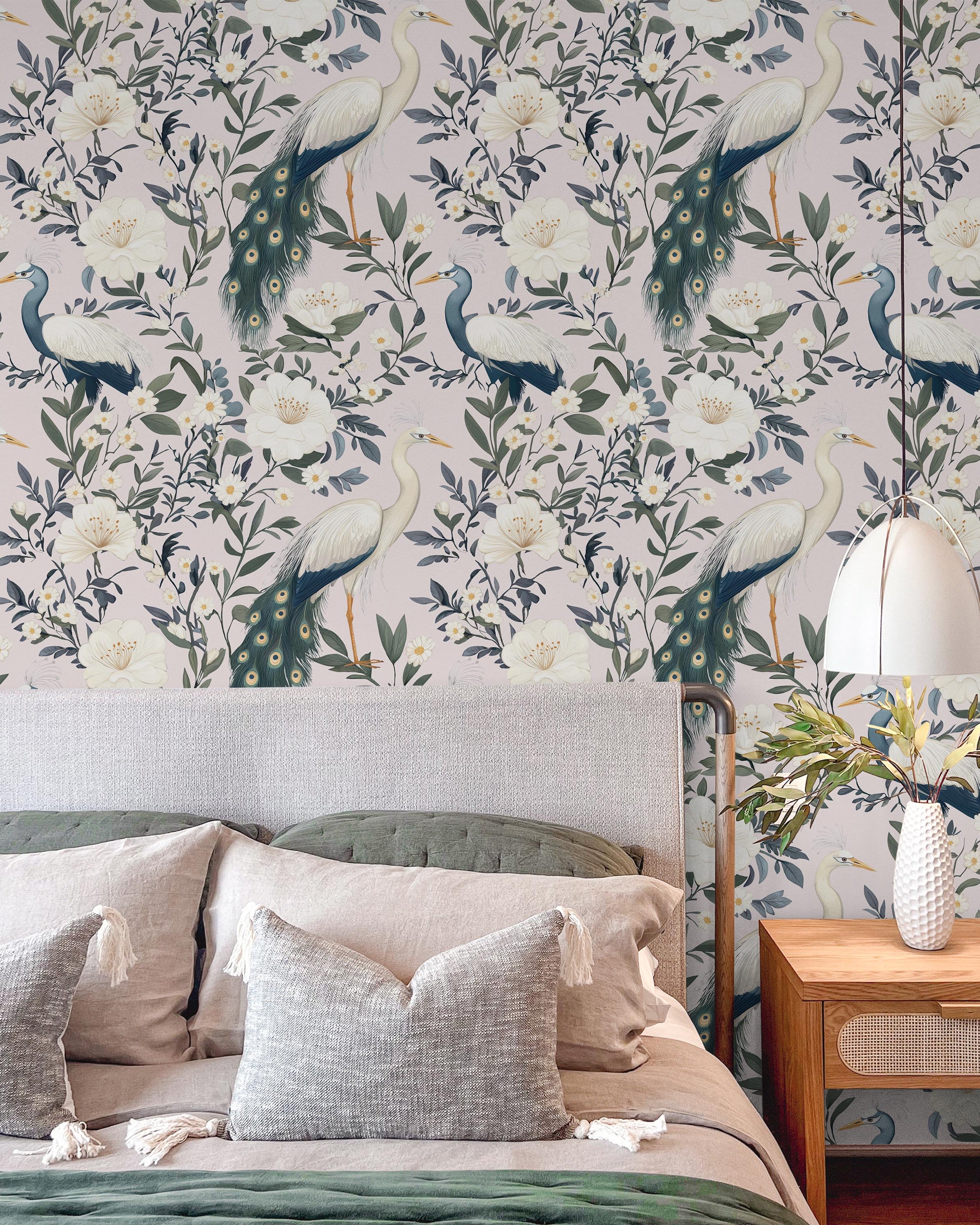 Light Elegant Birds Peel and Stick Wallpaper, Removable Wallpaper, Traditional Wallpaper | DeccoPrint